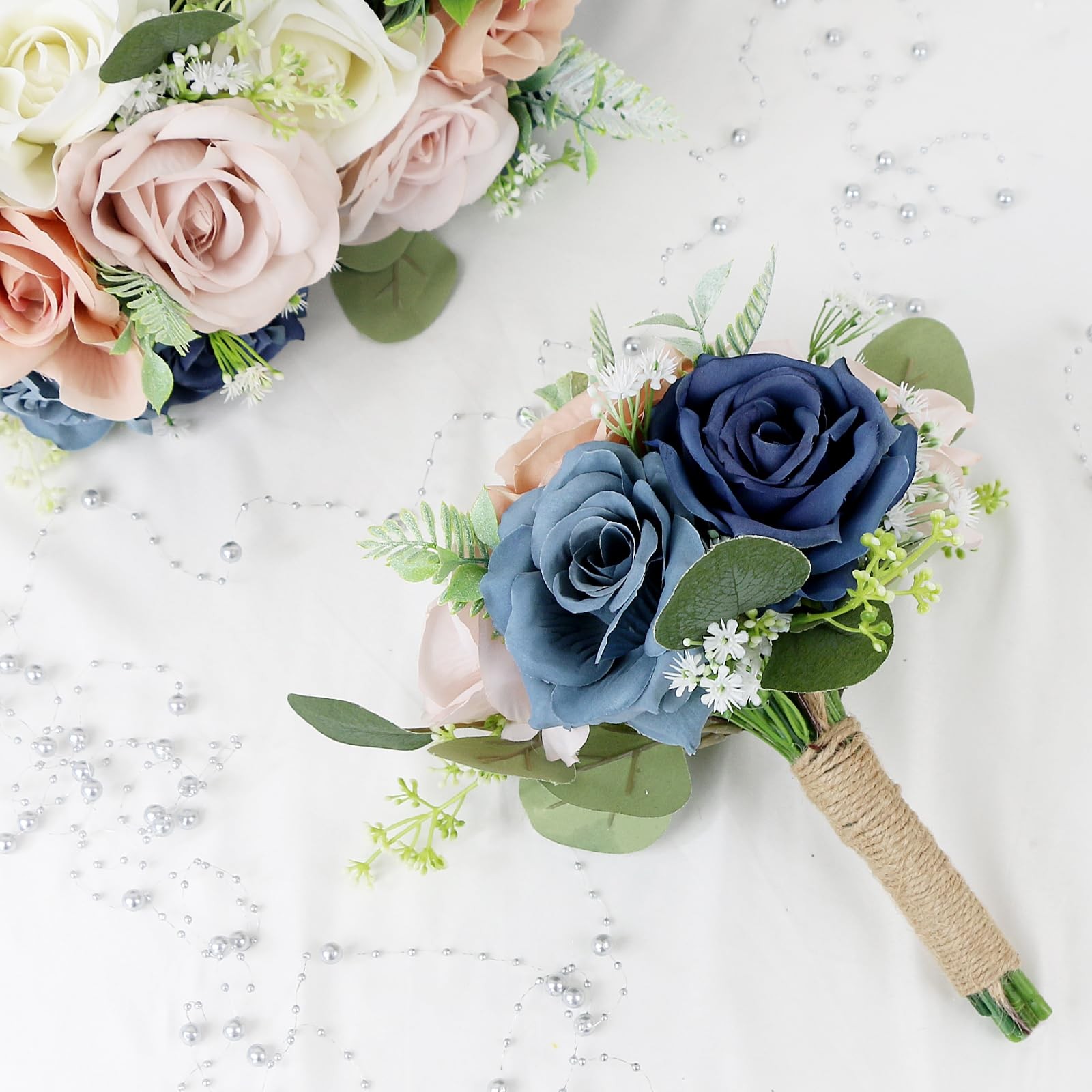 Set of 4 Bridesmaid Bouquets for Wedding – 7 Inch Artificial Flowers Bouquets…