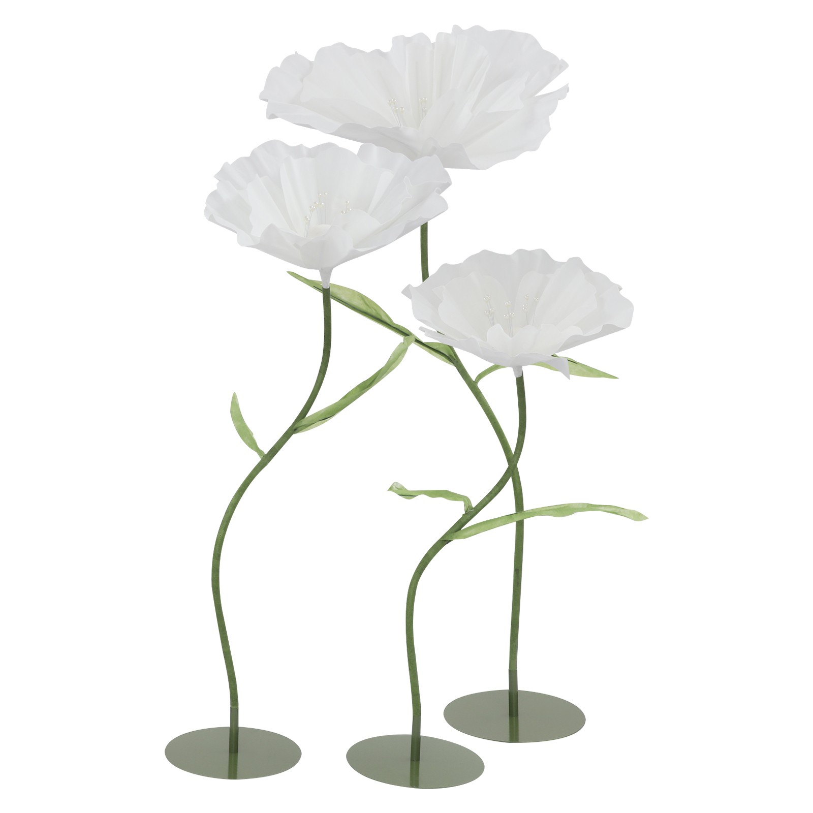 3pcs Giant Artificial Flower Poppy Free Standing Adjustable Wedding Decor White