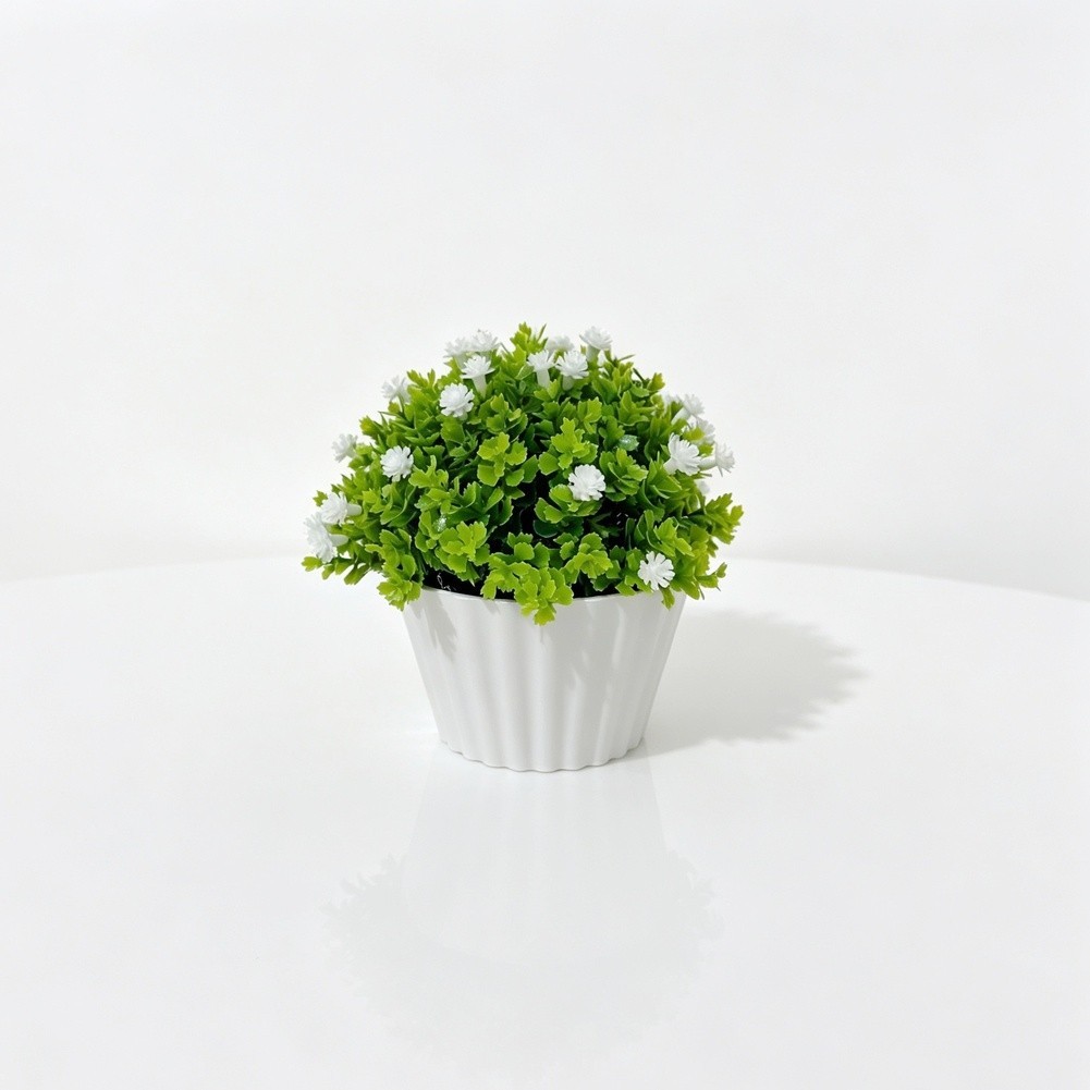 Artificial Mimosa Gypsophila Half Bonsai in Pot for Living Room Bedroom Decor