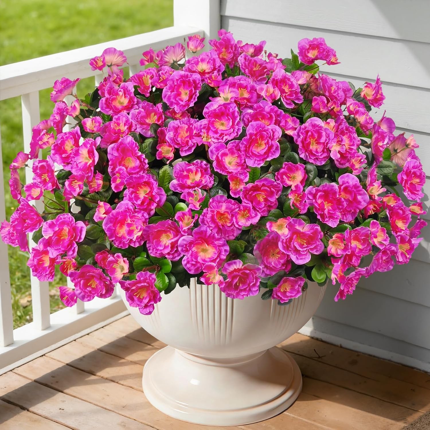 4 Bundles Artificial Camellia Flowers for Outdoors, Fuchsia | Fake silk flowers