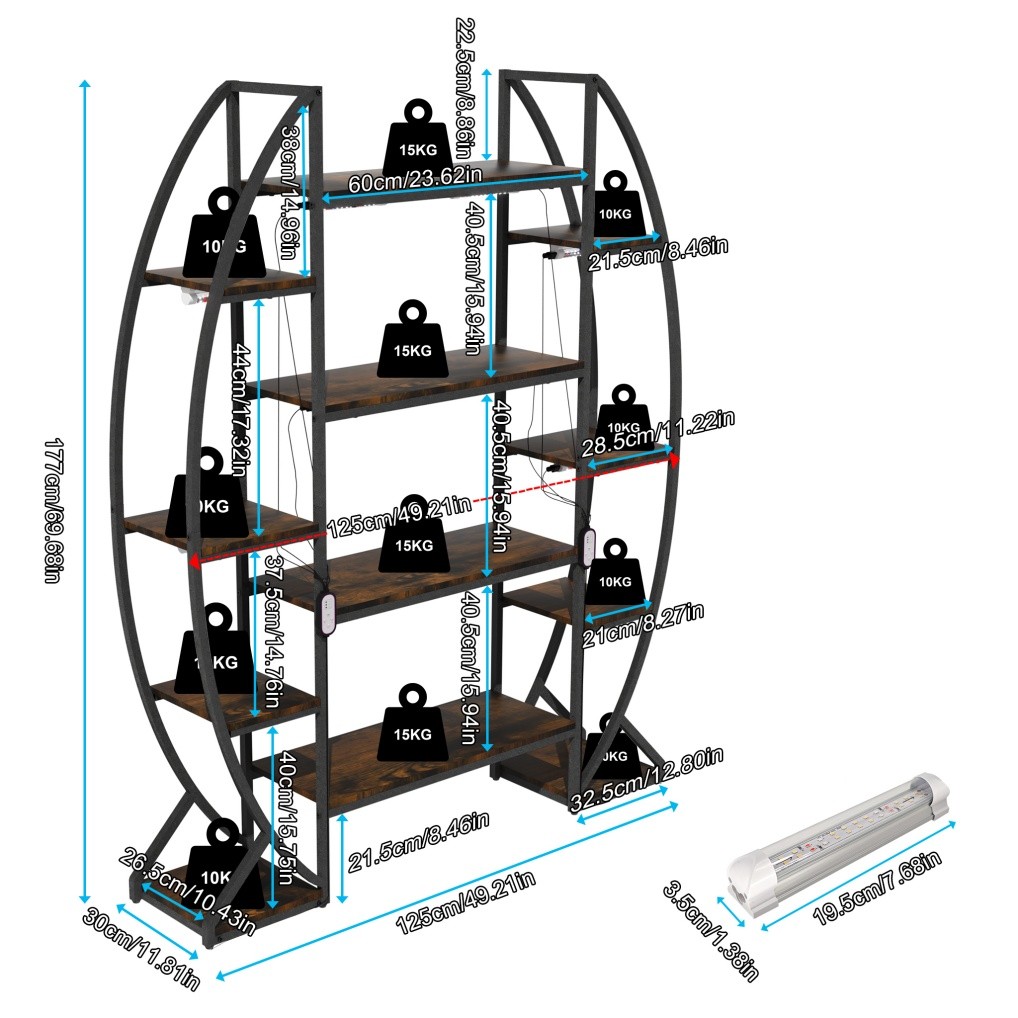 Heavy Duty Plant Stand with Grow Lightstall LED Half-moon Storage Display Shelf