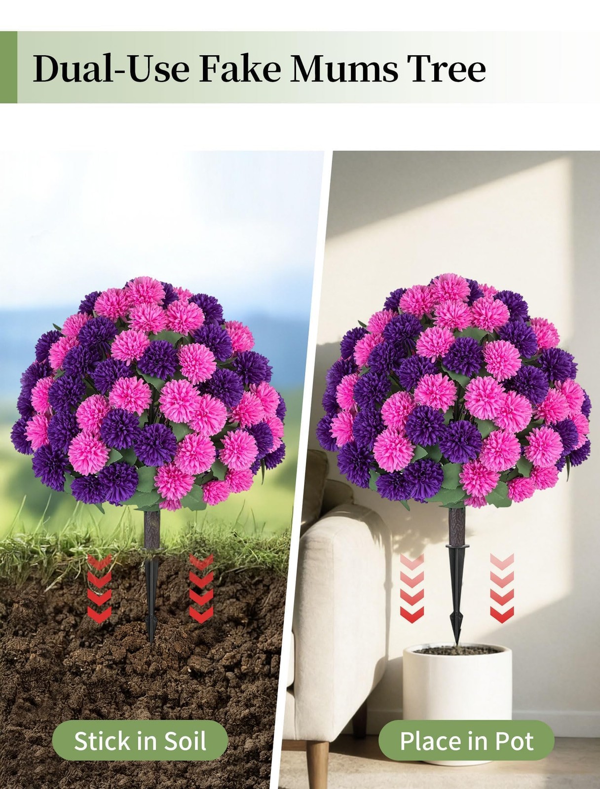 Fake Outdoor Flowers with Stakes – Set of 2 Pink Purple 33″ H X 19.7″ W Artif…