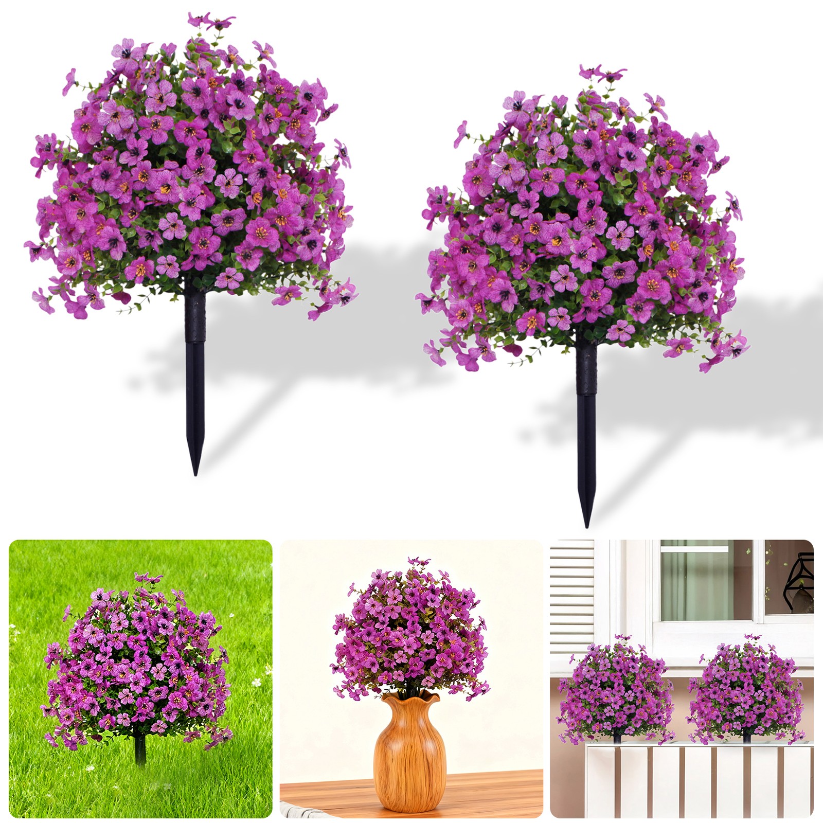 2Pcs Artificial Violet Flower Faux for Indoor Outdoor Garden Porch Patio Wedding
