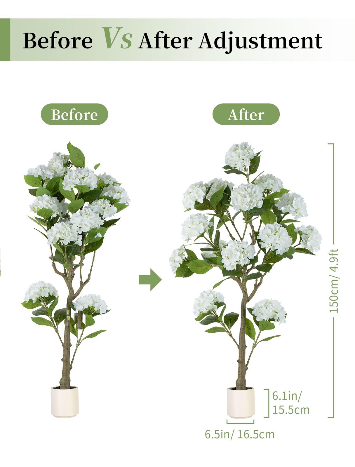 White Hydrangea Artificial Trees: 5ft Real Touch Faux Hydrangeas Flower Tree …