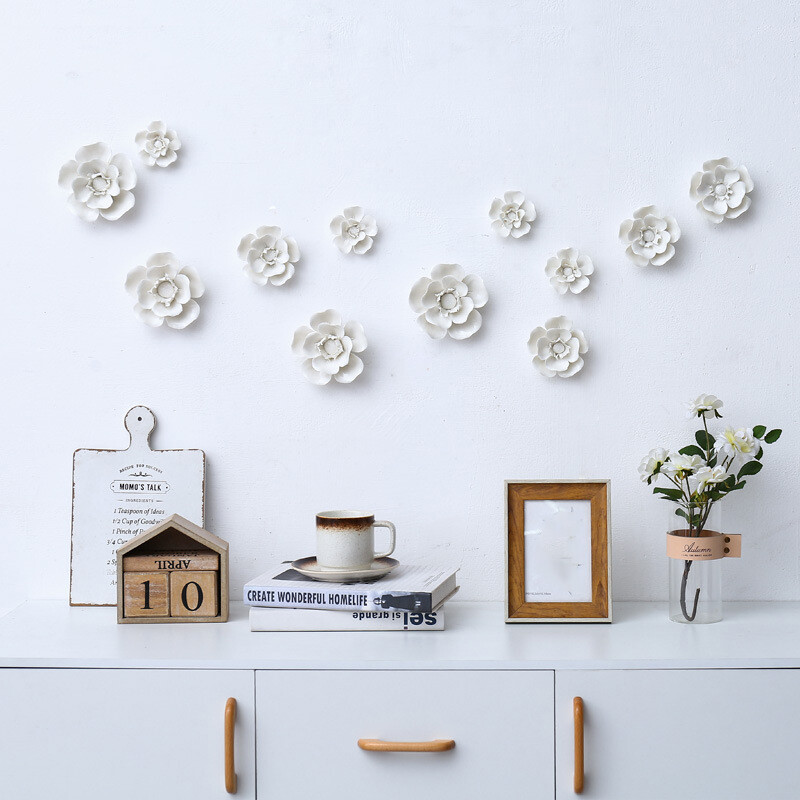 Porcelain Ceramic Flower 3D Orchid Rose Wall Decor Hangings Study Room Art Hang