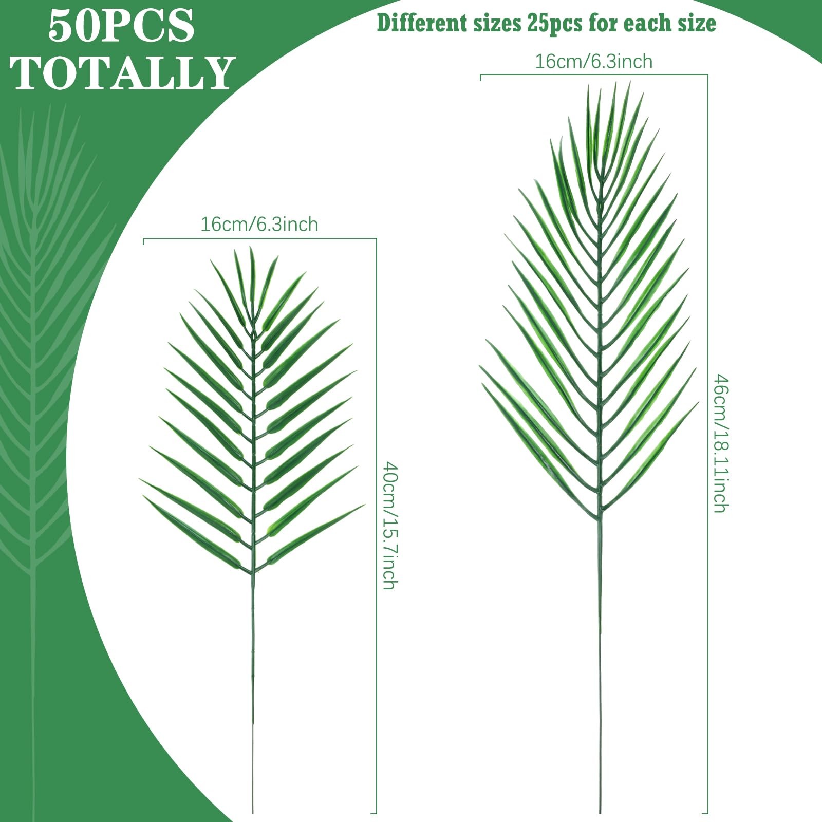 50 Pcs 2 Size Easter Palm Leaves for Palm Sunday Artificial Branches Stem Fau…