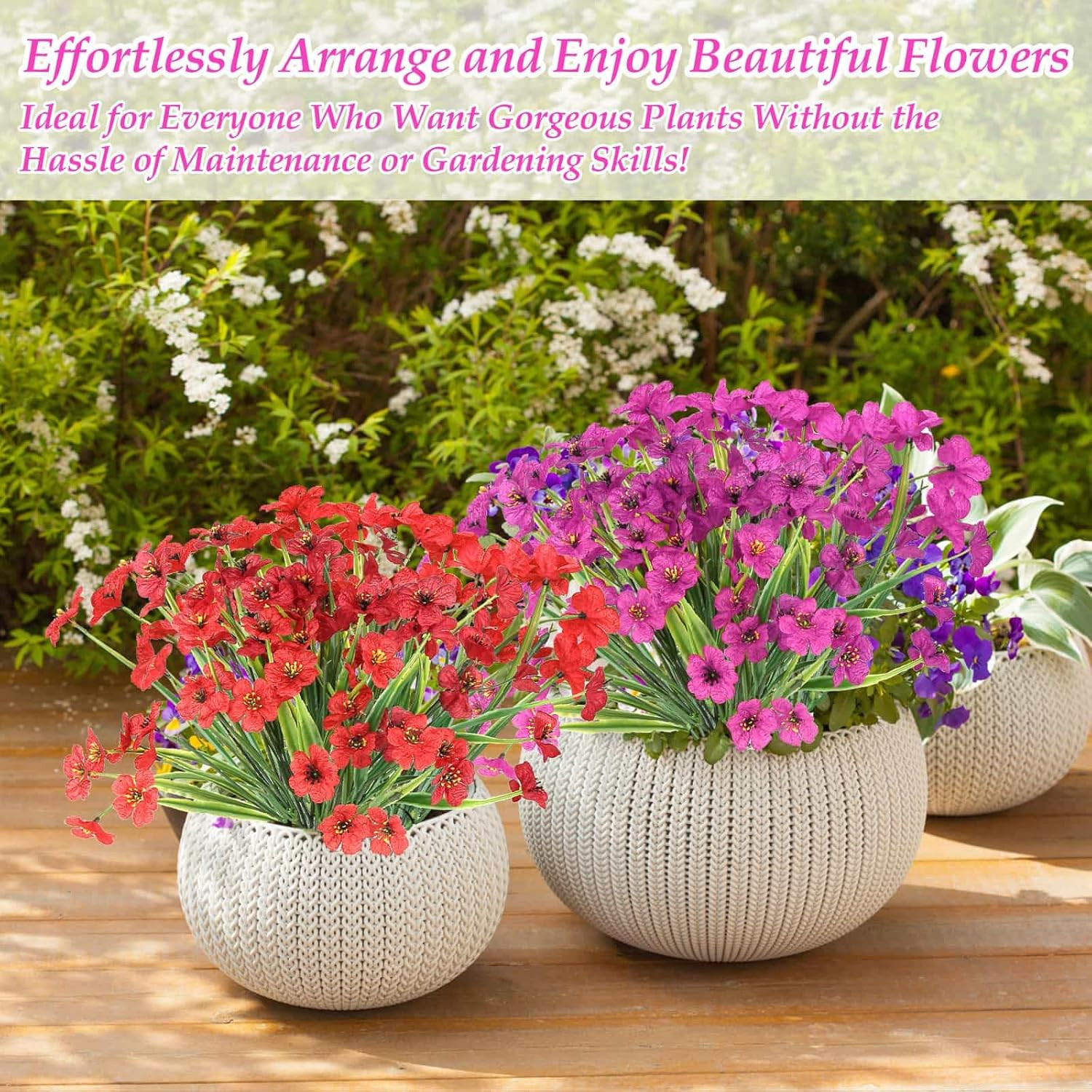 18 Bundles Artificial Flowers & Plants for Outdoors UV Resistant | Realistic Fak