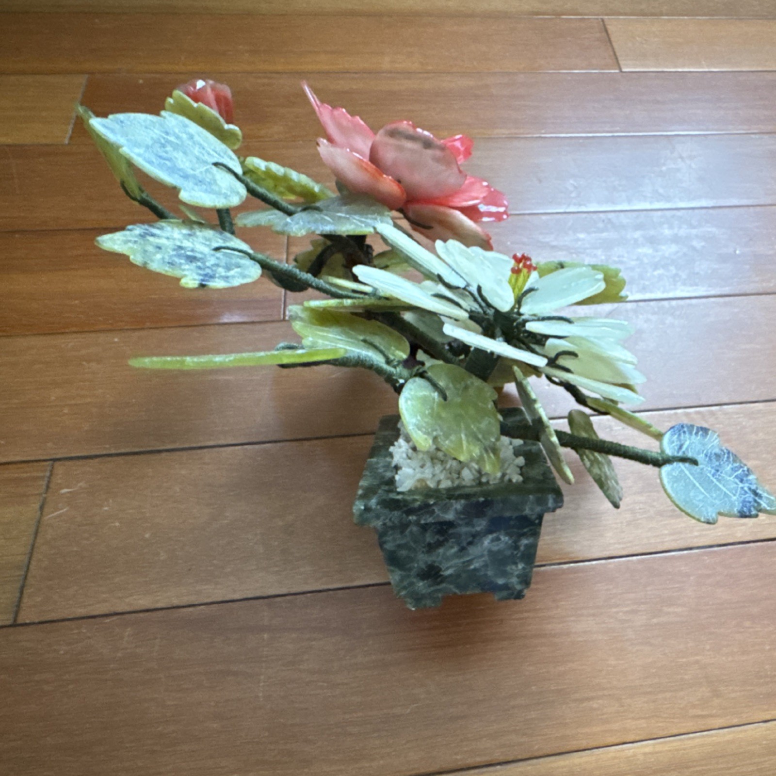 Jade Artificial Pink & White Floral Arrangement Centerpiece w/ Stone Base 8x12in
