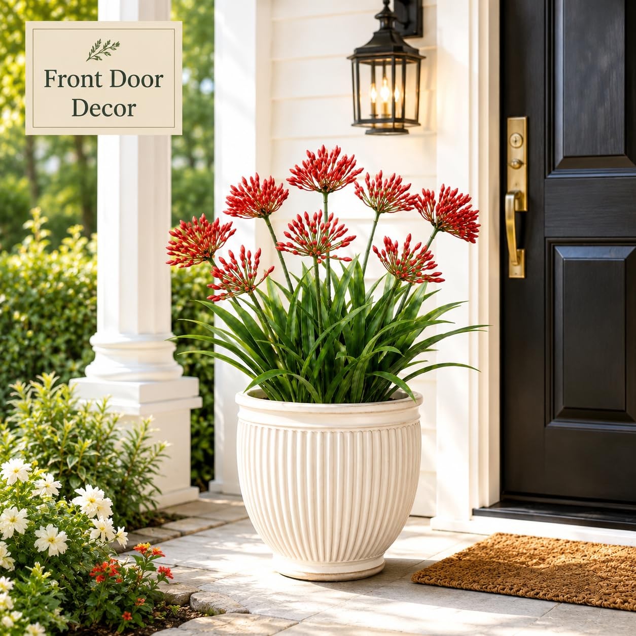 Artificial Agapanthus Flowers -18.6″ Tall 16 Stems Faux Outdoor Plant,UV-Resi…