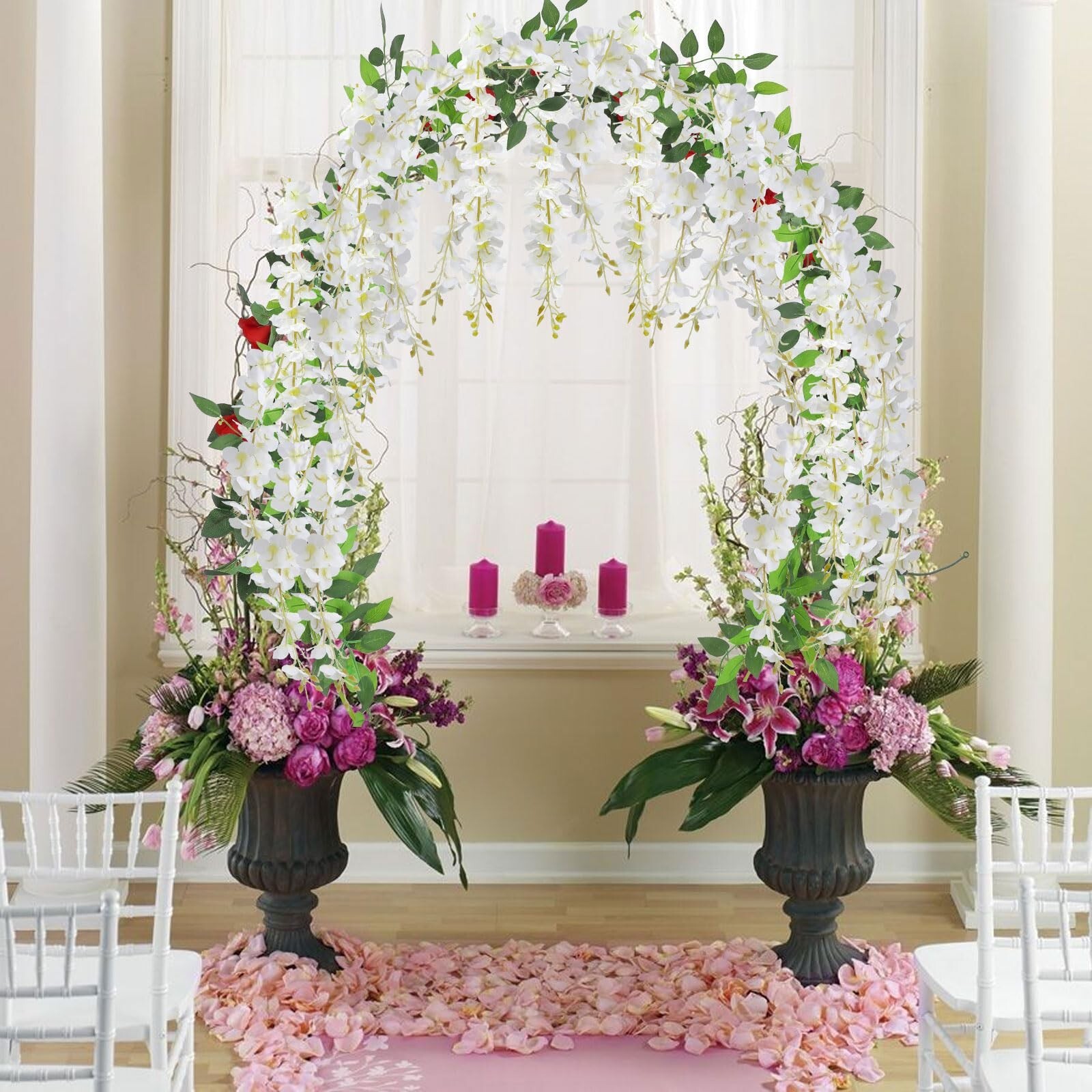 U’Artlines 15Pcs 7.2 Ft/Piece Artificial Wisteria Garland Silk Fake White Wis…