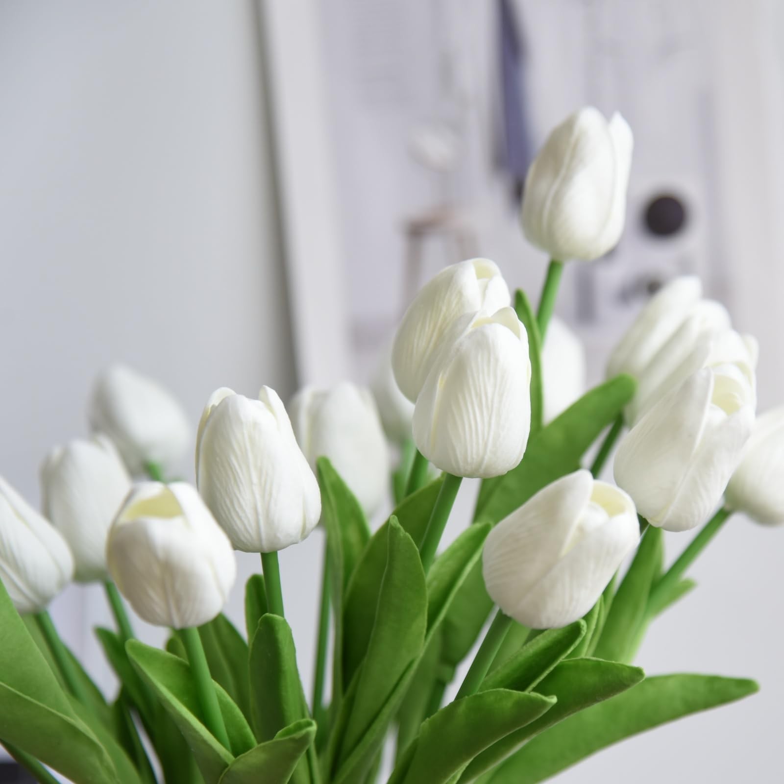 Artificial Flower Tulips 20PCS White PU Real Touch 13in – Home Wedding