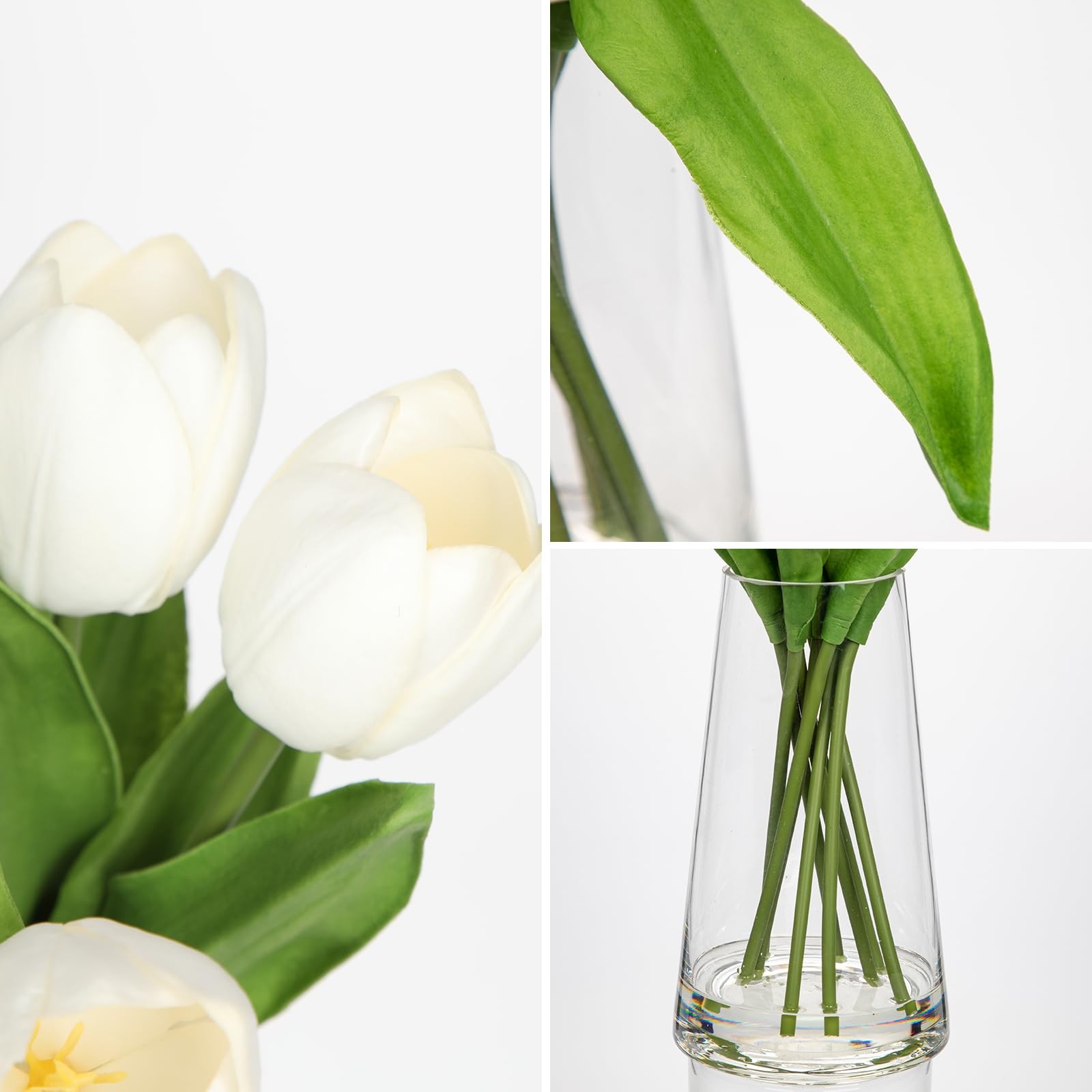 Fake Tulips Artificial Tulip Flowers in Glass Vase with Faux Water, 14.2″ Rea…