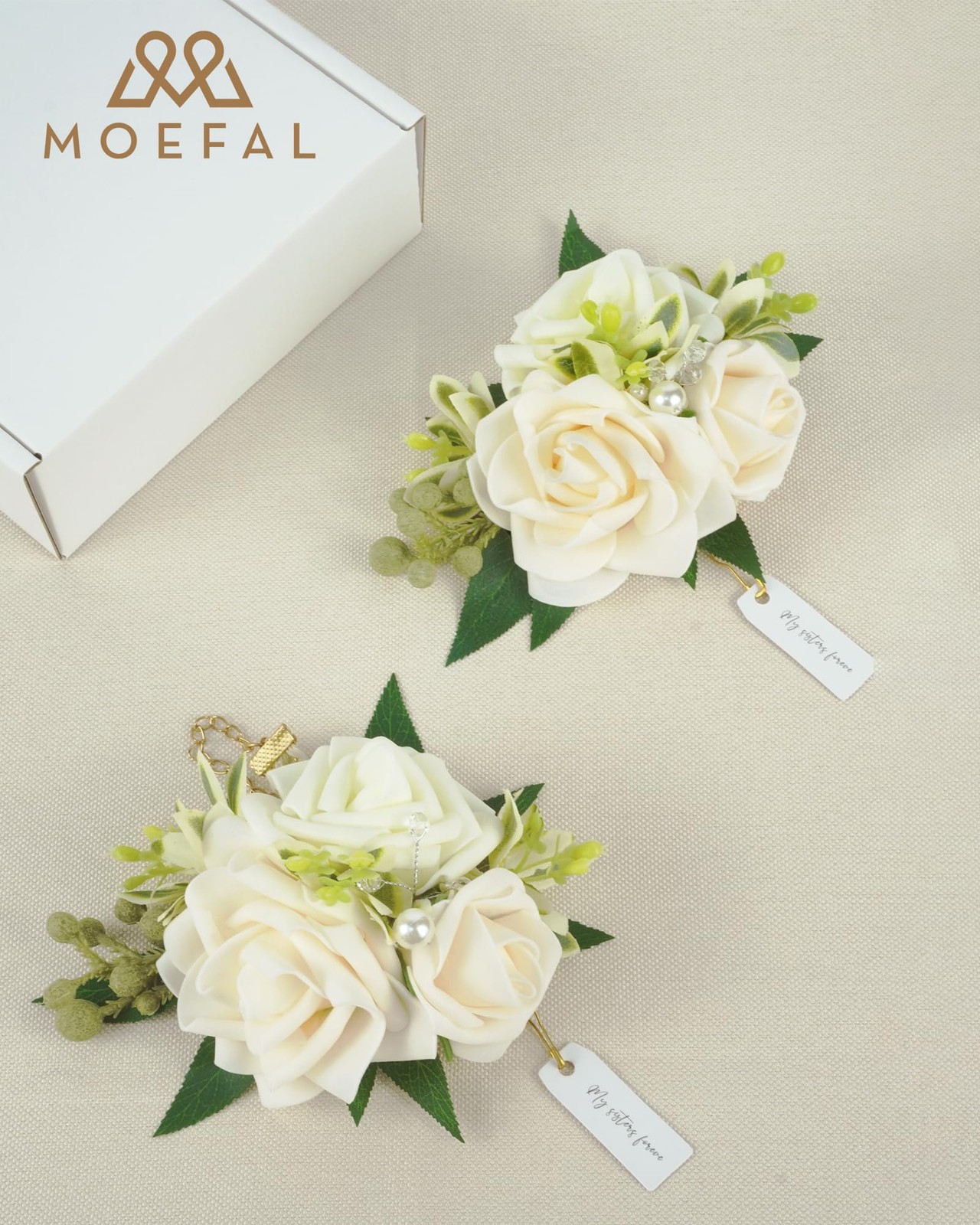 2 PCS 5.9 Inch White Ivory Foam Rose Wrist Corsage Bridal Prom Homecoming