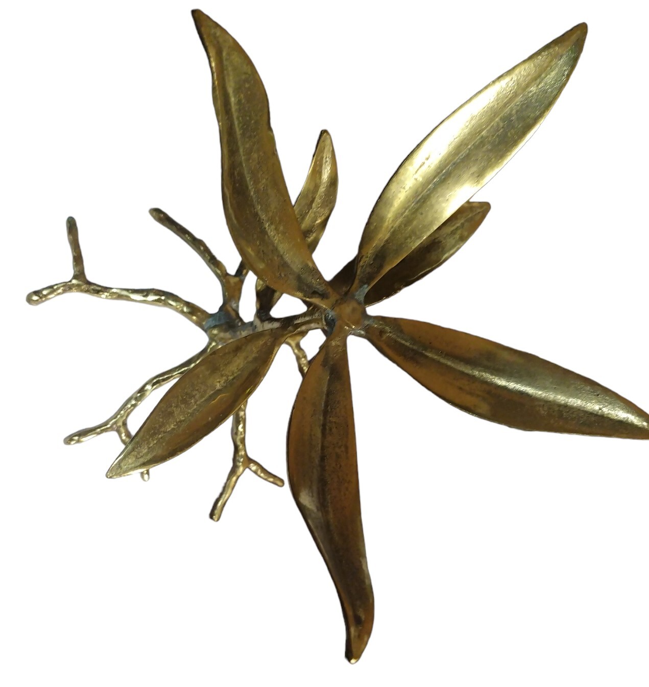 Vintage Gold Metal MID Century Modern Leaf Plant Bowl Holder Decoration