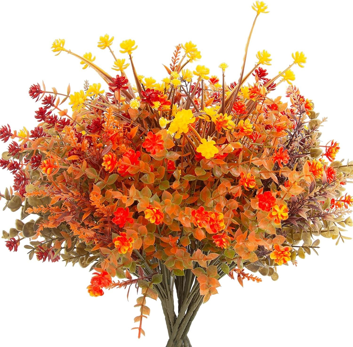 12 Pcs UV Resistant Artificial Fall Flowers – Vibrant Orange Outdoor Decor