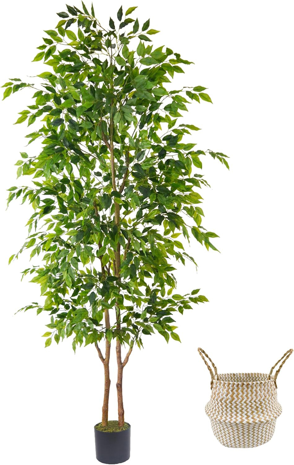 8Ft Realistic Ficus Tree with Basket – Indoor/Outdoor Faux Plant Décor