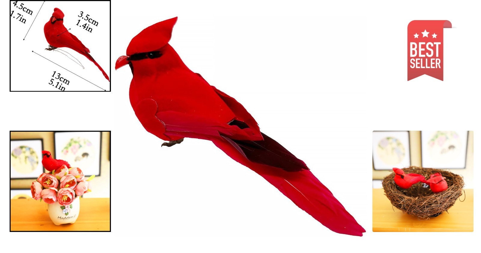 Miniature Red Cardinal Bird Figurine – Ideal for Photo Props & Floral Displays