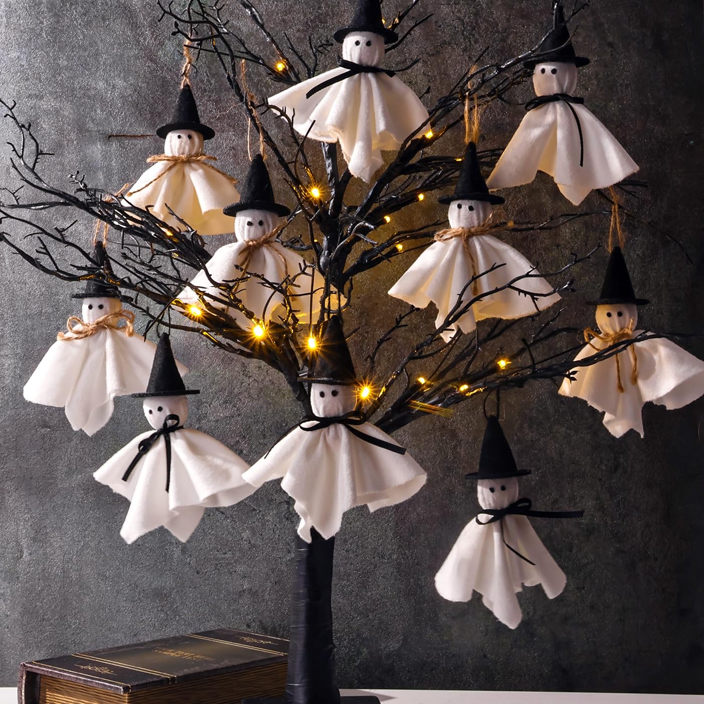 Halloween Decor Black Tree: 27″ Spooky Lighted Artificial Tree with 10pcs Hat…