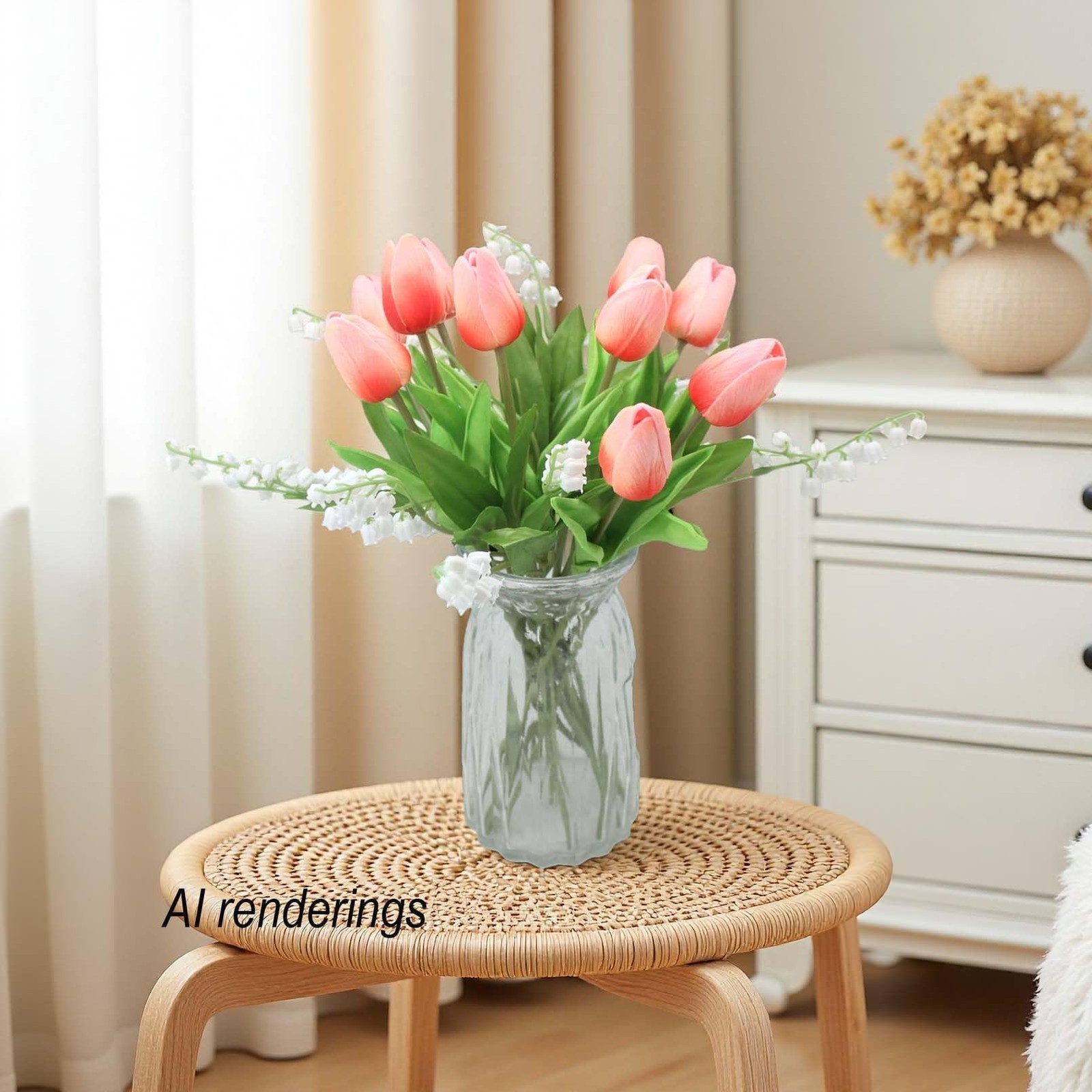 10 Heads Mini Grapefruit Pink Artificial Tulip Flowers Real Touch Decor