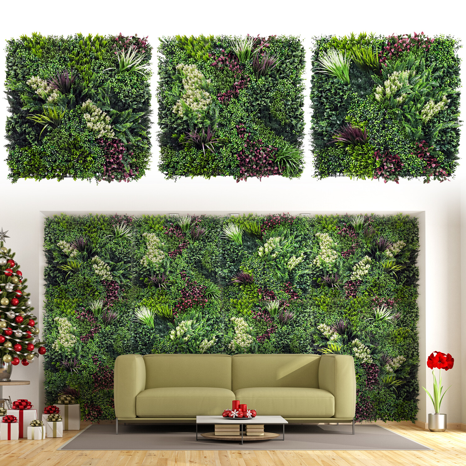 PATIO 40″ x 40″ Artificial Plant Fence Panel Set(of 3) Faux Grass Wall Decor