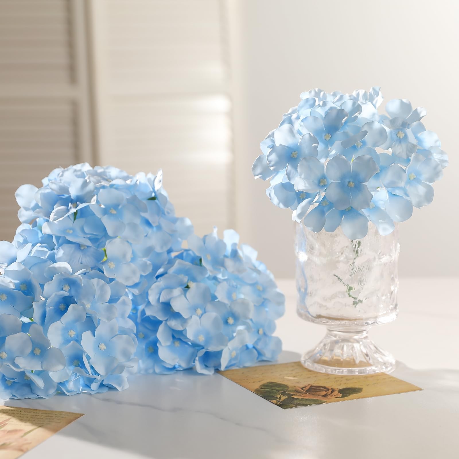 48 Pcs Blue Artificial Hydrangea Flowers Bulk, Faux Hydrangea Full Flowers He…