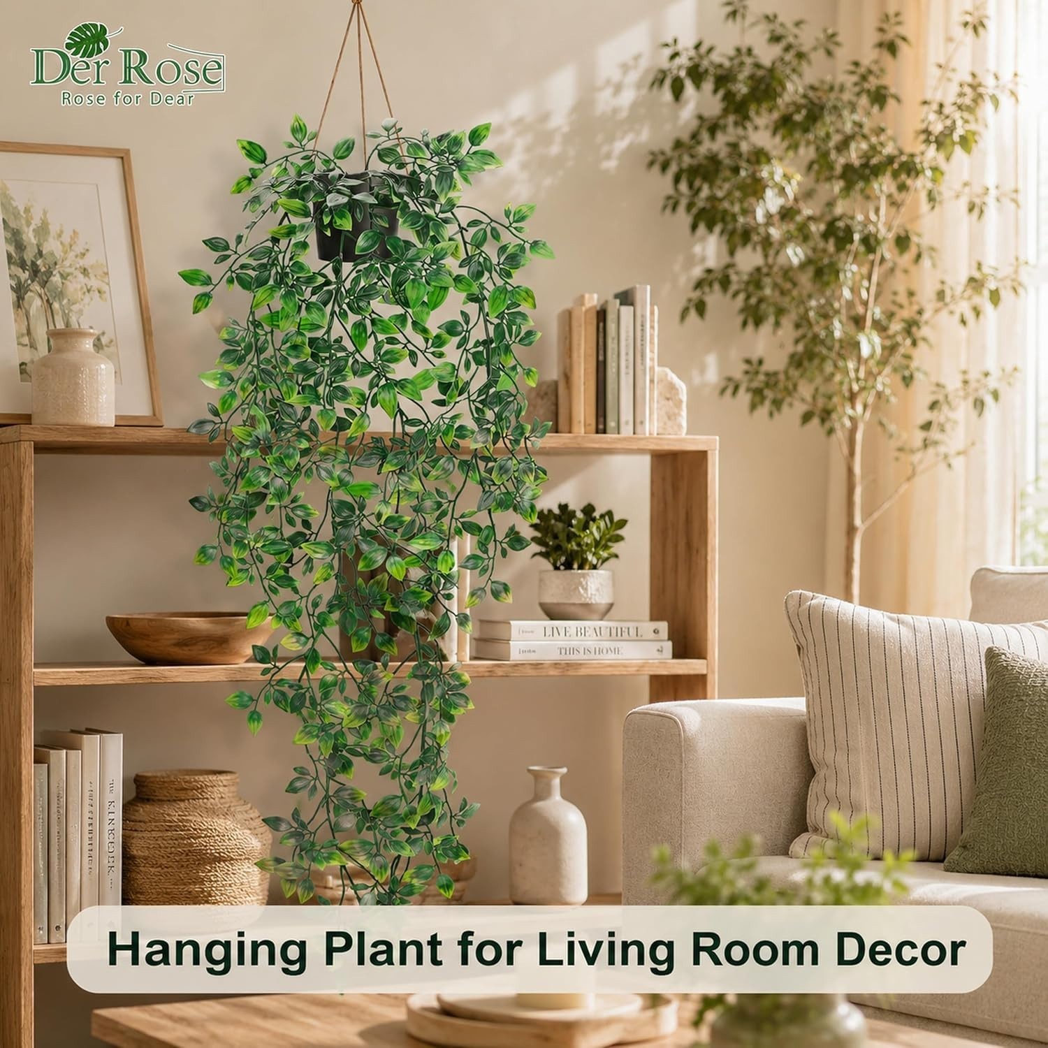 34” Fake Hanging Plant Black Pot for Bathroom Wall Decor | 34” cascading gr…