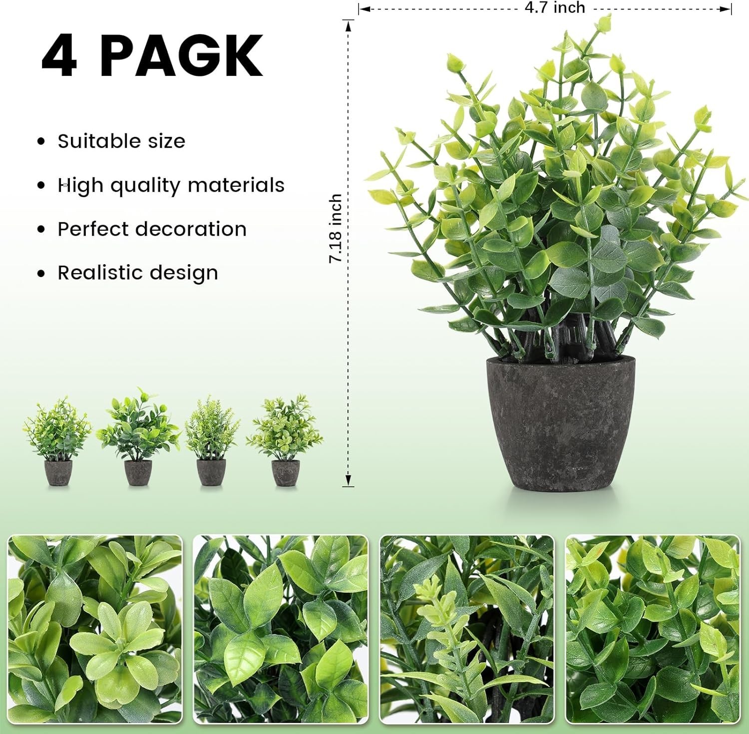 4 Pack Small Fake Plants Eucalyptus Rosemary Succulents Plants Artificial in …