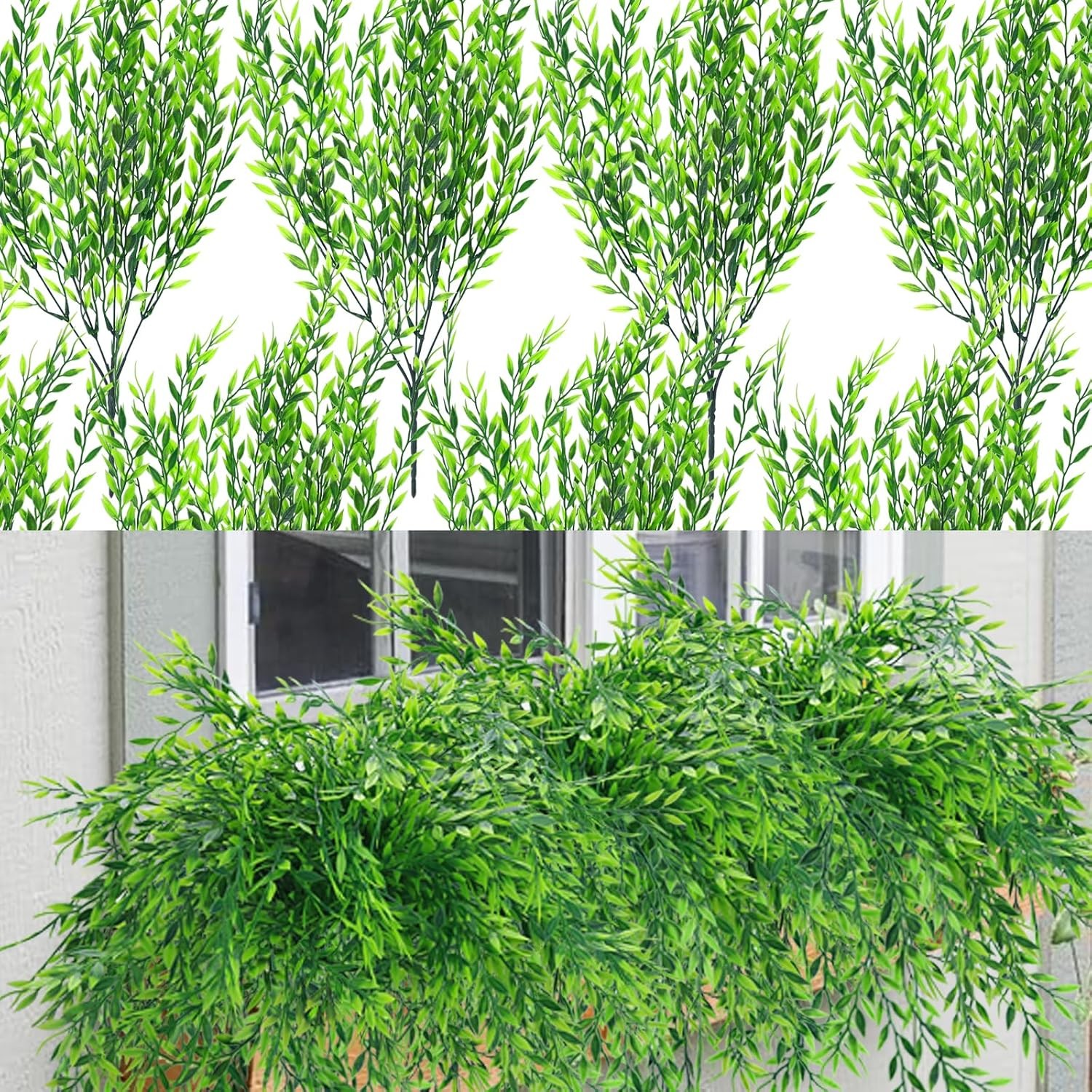 10 Pack Artificial Boxwood Stems Outdoors Unfading in The Sun Plastic Faux
