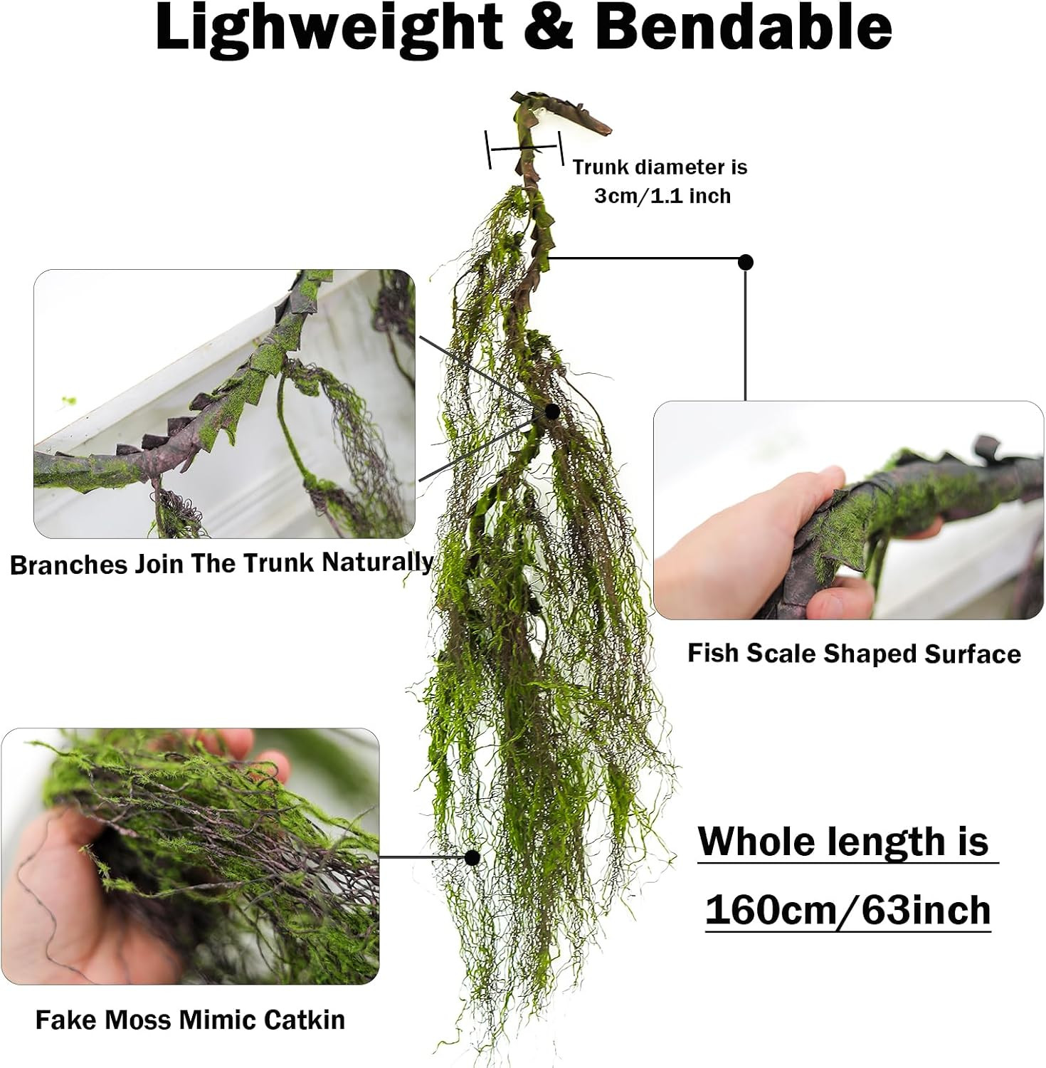 63Inch Curly Faux Weeping Willow Tree Branches Hanging Moss Halloween Decor | Ar
