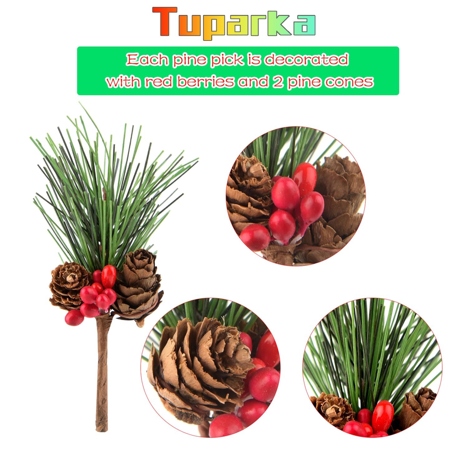12 PCS Artificial Pine Cone Picks Decor Holly Berry Stems Picks for Christmas…
