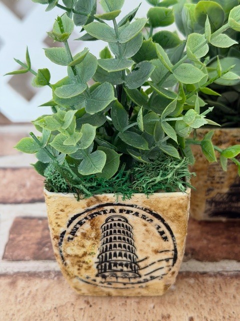 MINI POTTED PLANT 4″ ARTIFICIAL GREENERY W/ FAUX STONE POT (CHOOSE #1, #2 OR #4)