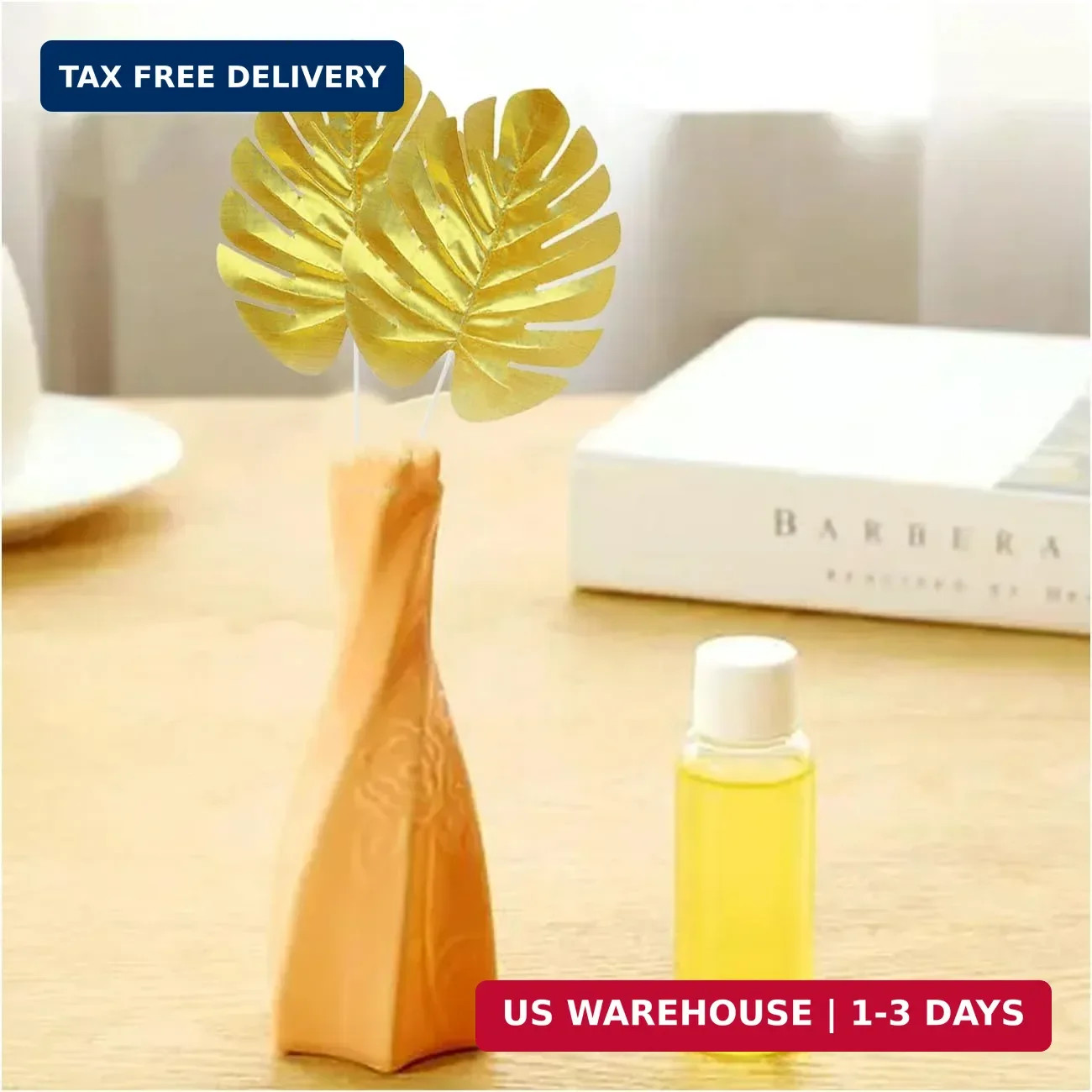 12 Pieces Artificial Palm Leaves, Golden Faux Tropical Monstera Leaves for Safar