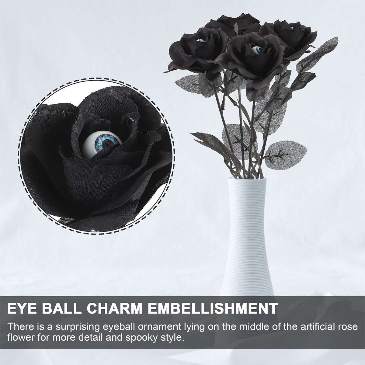 Black Artificial Eyeball Rose Bouquet Flower Eye Ball Rose Halloween Party Decor
