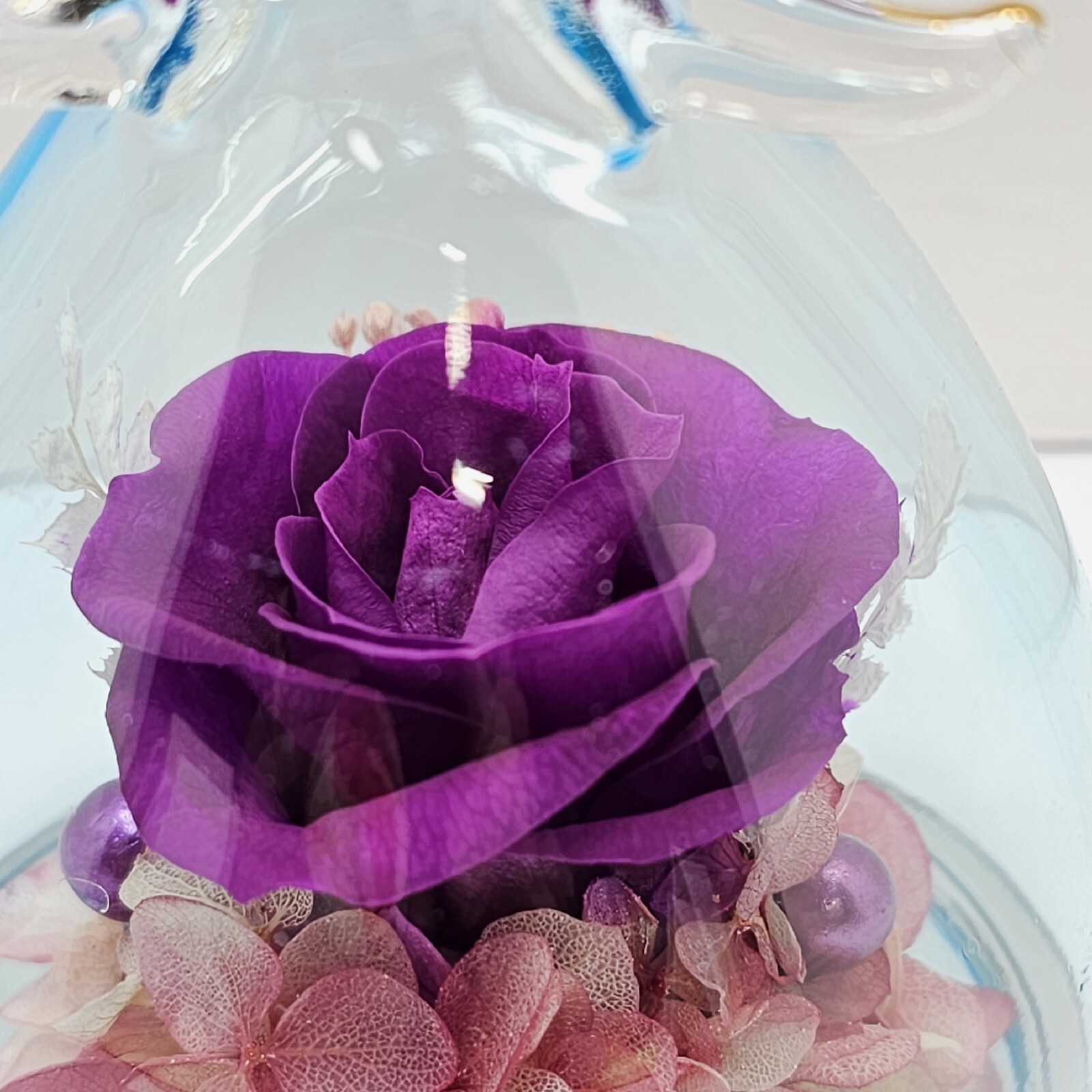 ANLUNOB Eternal Rose Glass Angel Figurine Purple Flower Hand Blown Sweetheart