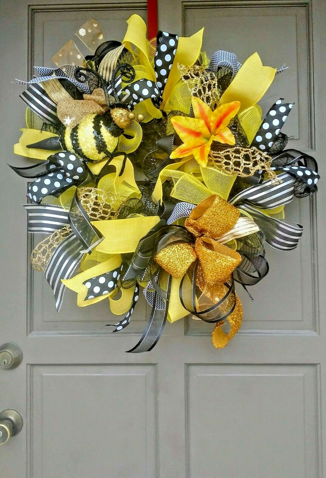 Spring Summer Bee Wreath Large Deco Mesh Floral Farmhouse Front Door Decor