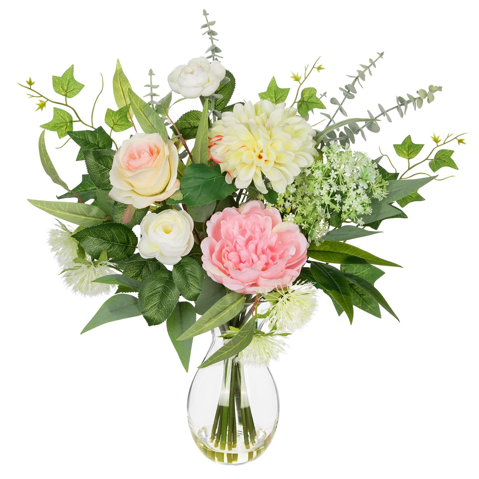 Artificial Floral Arrangement with Faux Water – 19.7” Tall Mixed Peony, Rose,…