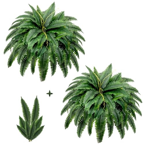 Artificial Boston Fern Bush Set of 2 45Inch Fake Ferns with 55 Fronds