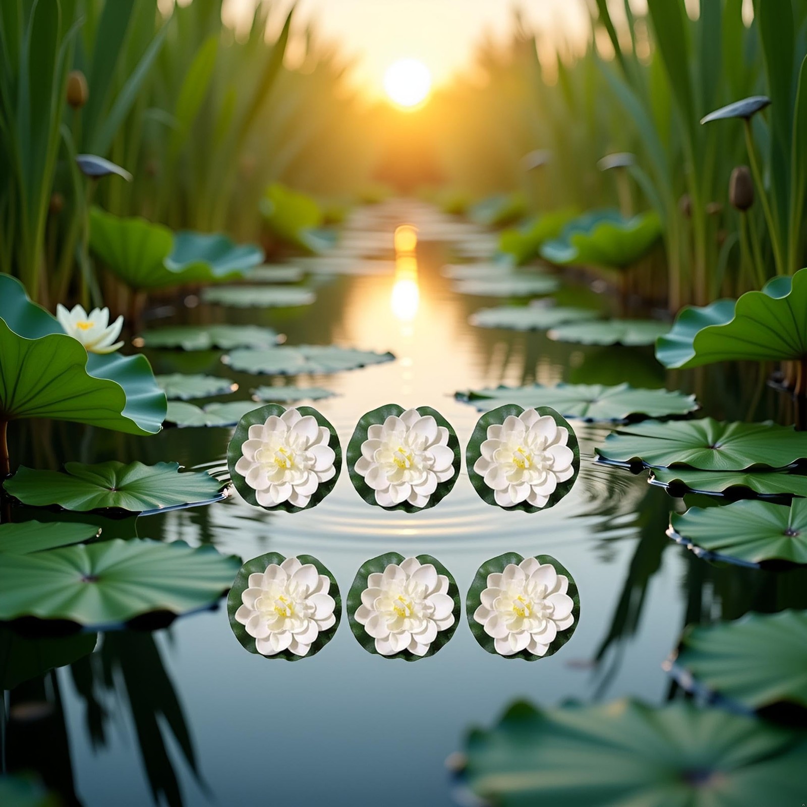 Tnyvm 6 Pcs White Artificial Lotus Flowers Large Floating Lotus Faux Water Li…