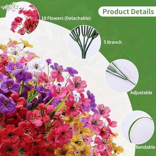 24 Bundles Artificial Flowers UV Resistant Fade Proof Fake Plastic Outdoor Decor