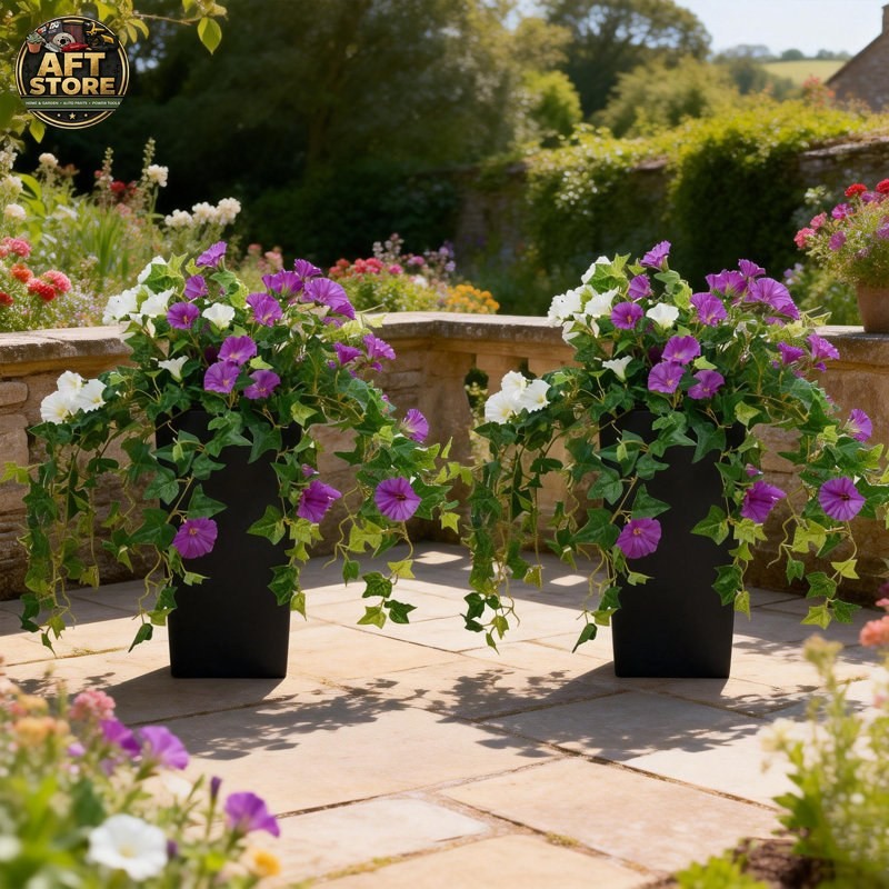 Vitalismo 2 Pack Artificial Morning Glory Silk Flowers with Pots