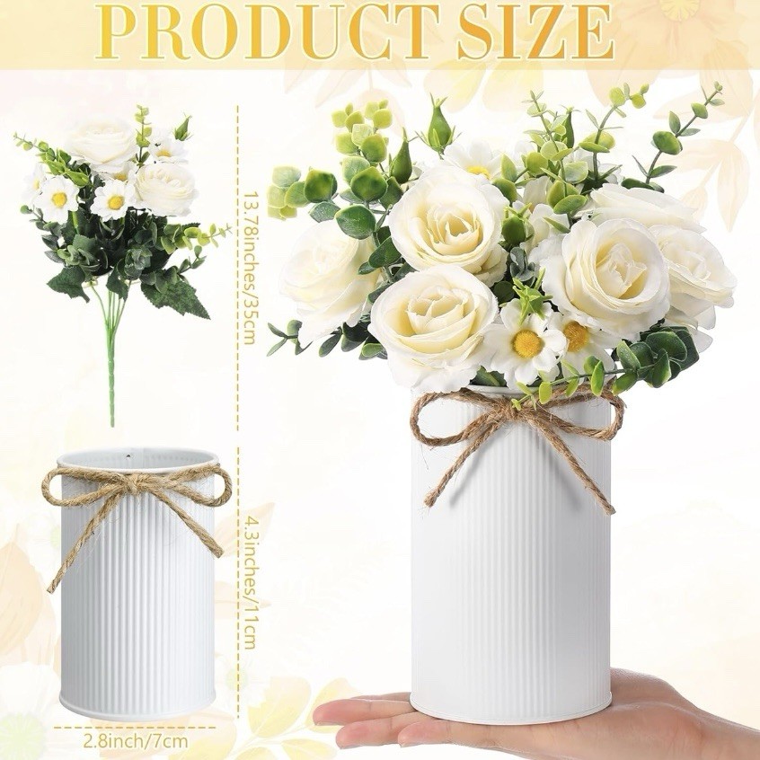 White Rose Centerpiece with Vase Set of 6 Table Decor Wedding Party Artificial
