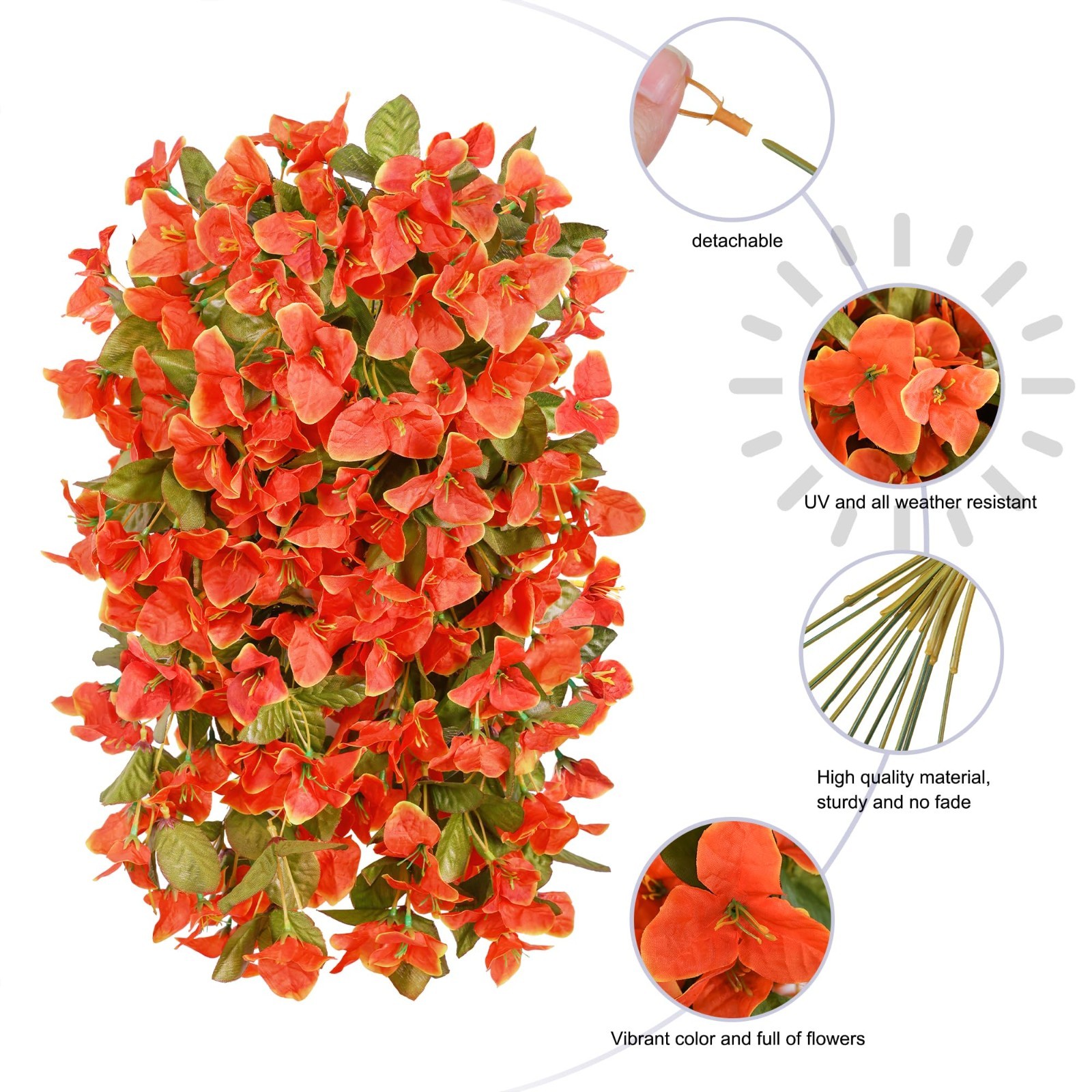 2 Pcs UV Resistant Bougainvillea Faux Silk Flowers – Long Trailing Vines for Out