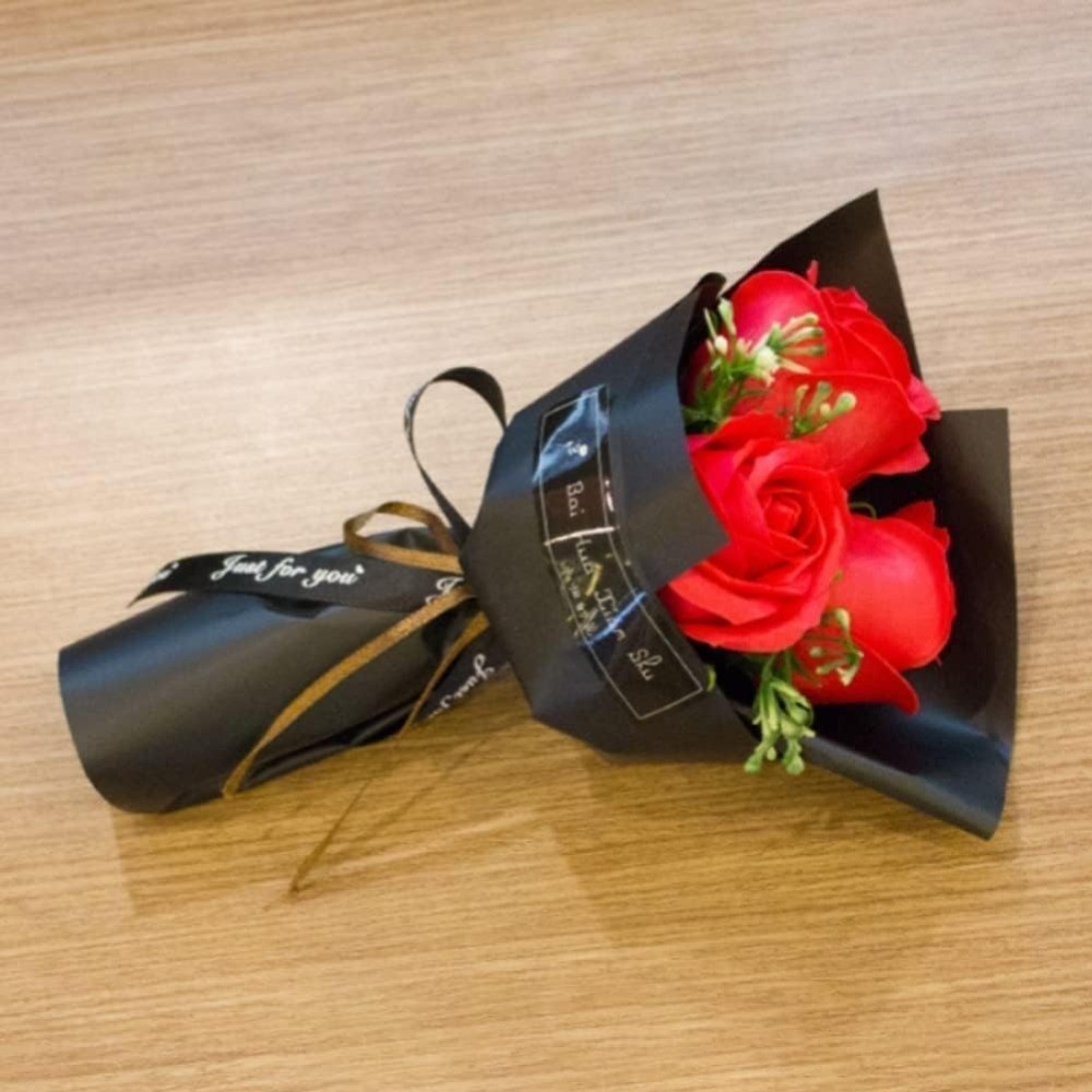 Red Artificial Rose Bouquet Soap Flower Petals Gift for Women Valentine’s Day