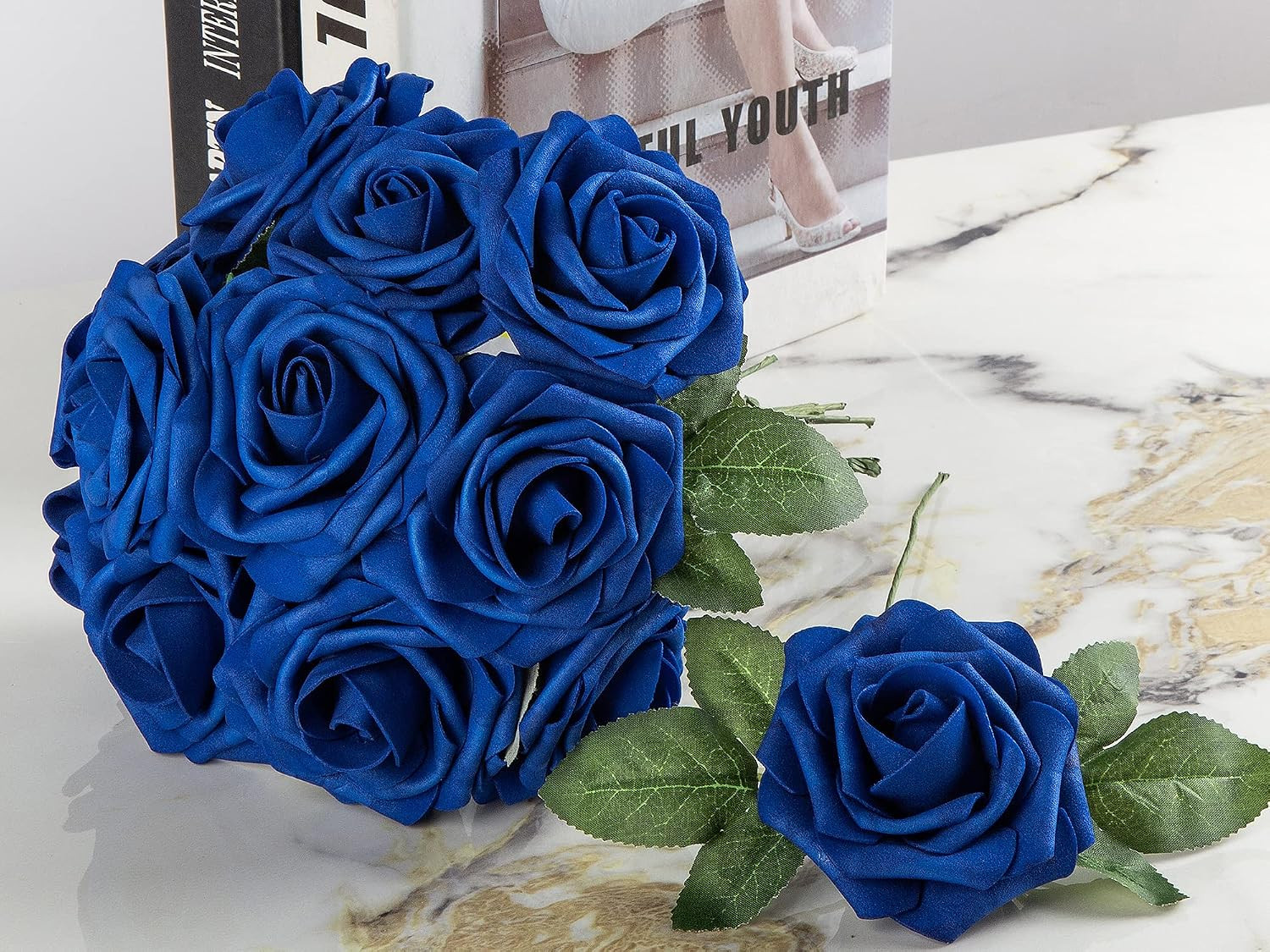 Artificial Flower Foam Rose 25pcs Real Looking Fake Rose with Stems Leaves for H