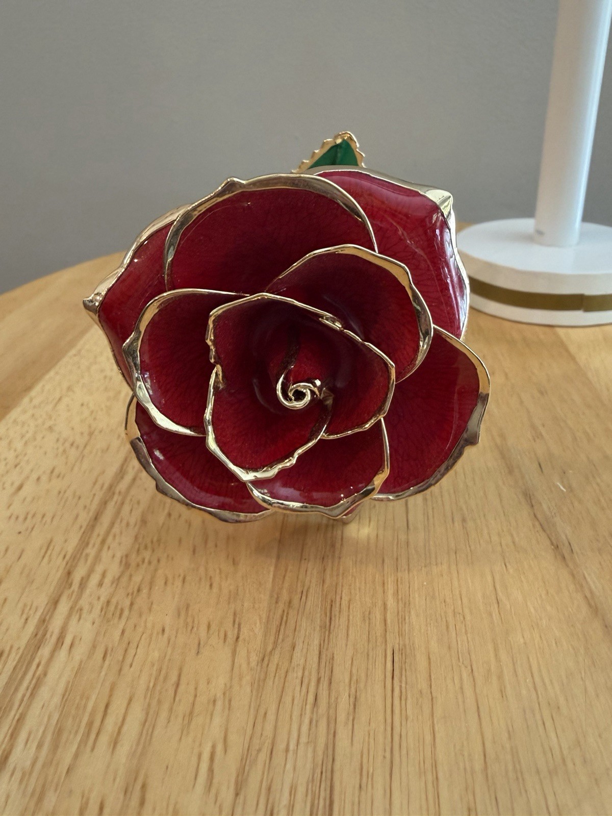 24K Gold Forever Rose Red Long Stem Dipped Lacquer & Trimmed in 24K Gold 11”