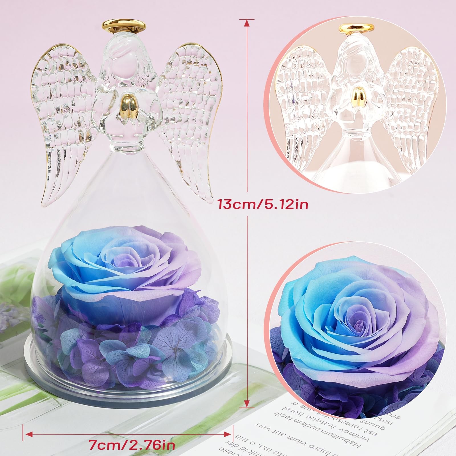 1 PCS Preserved Flowers Rose Gifts Angel Figurines Mom Birthday Anniversary