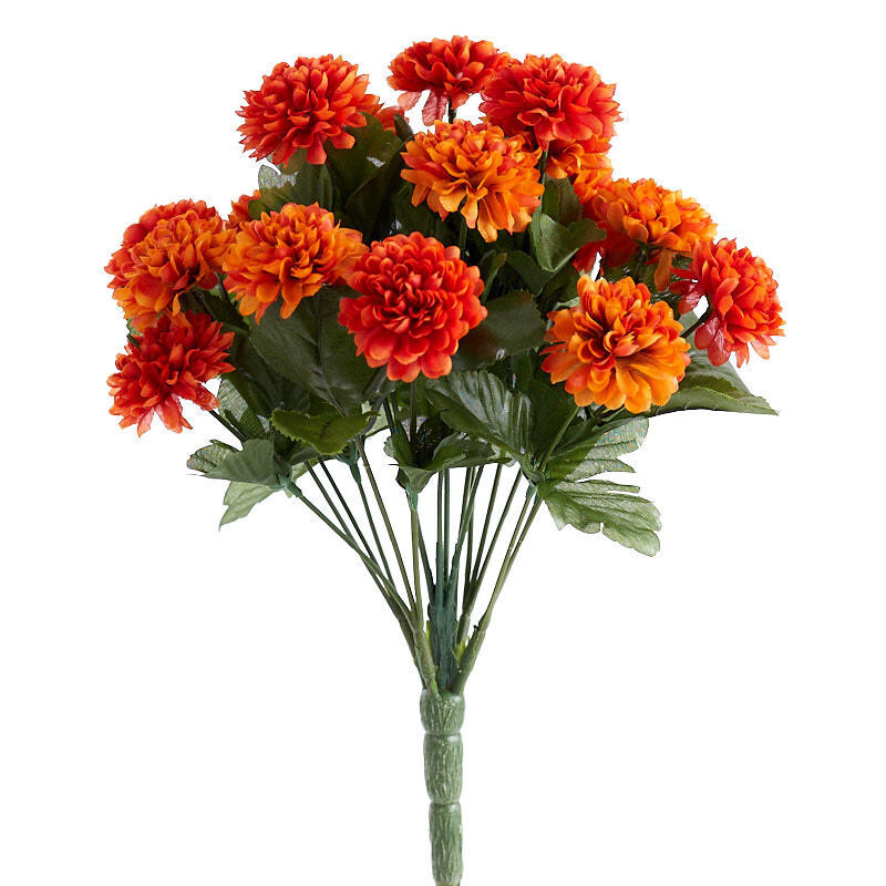 Richly Colored Orange Artificial Fall Mum 14″ Floral Bush for Display
