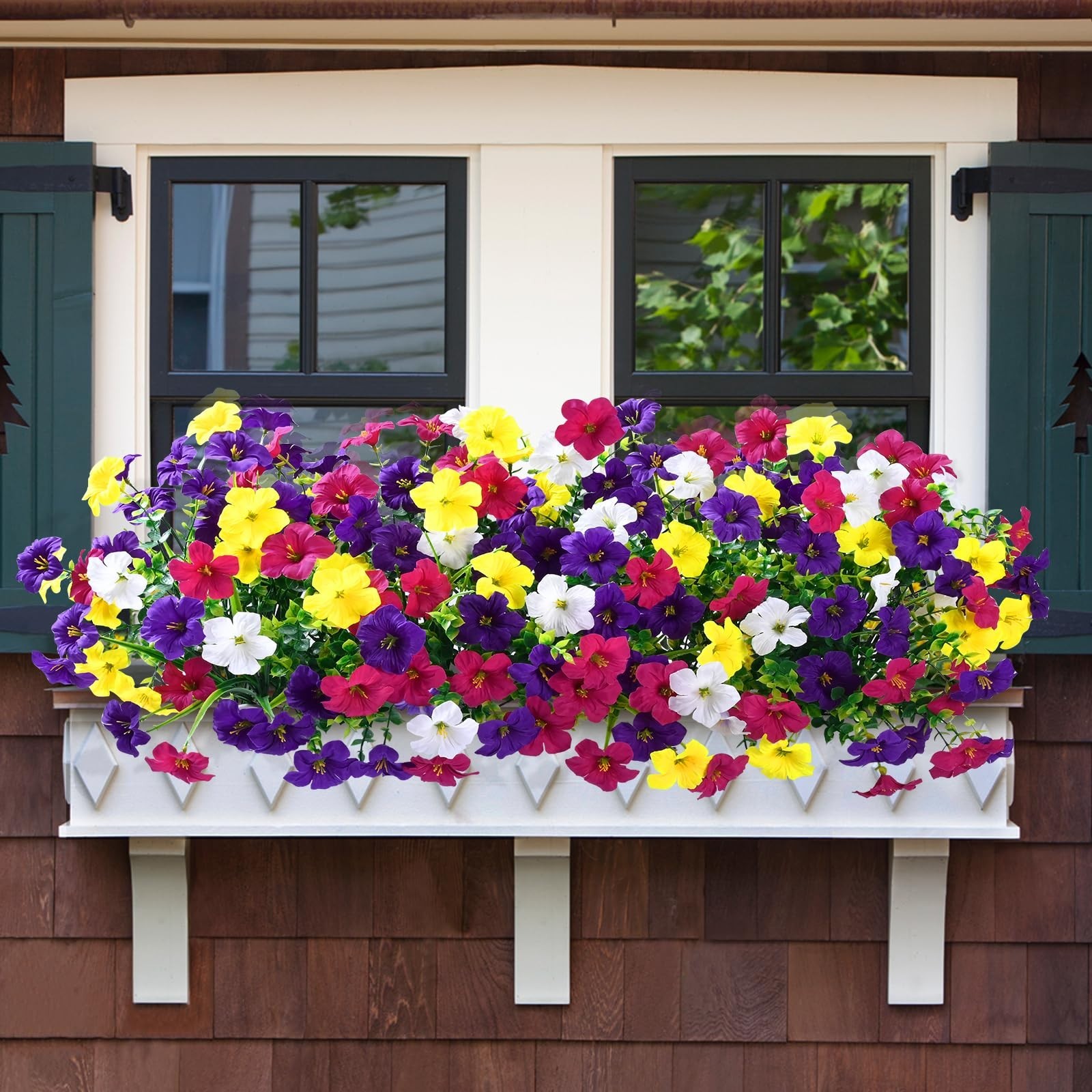 12 Bundles Mixed Color Artificial Petunias – UV Resistant Silk Flowers for Outdo
