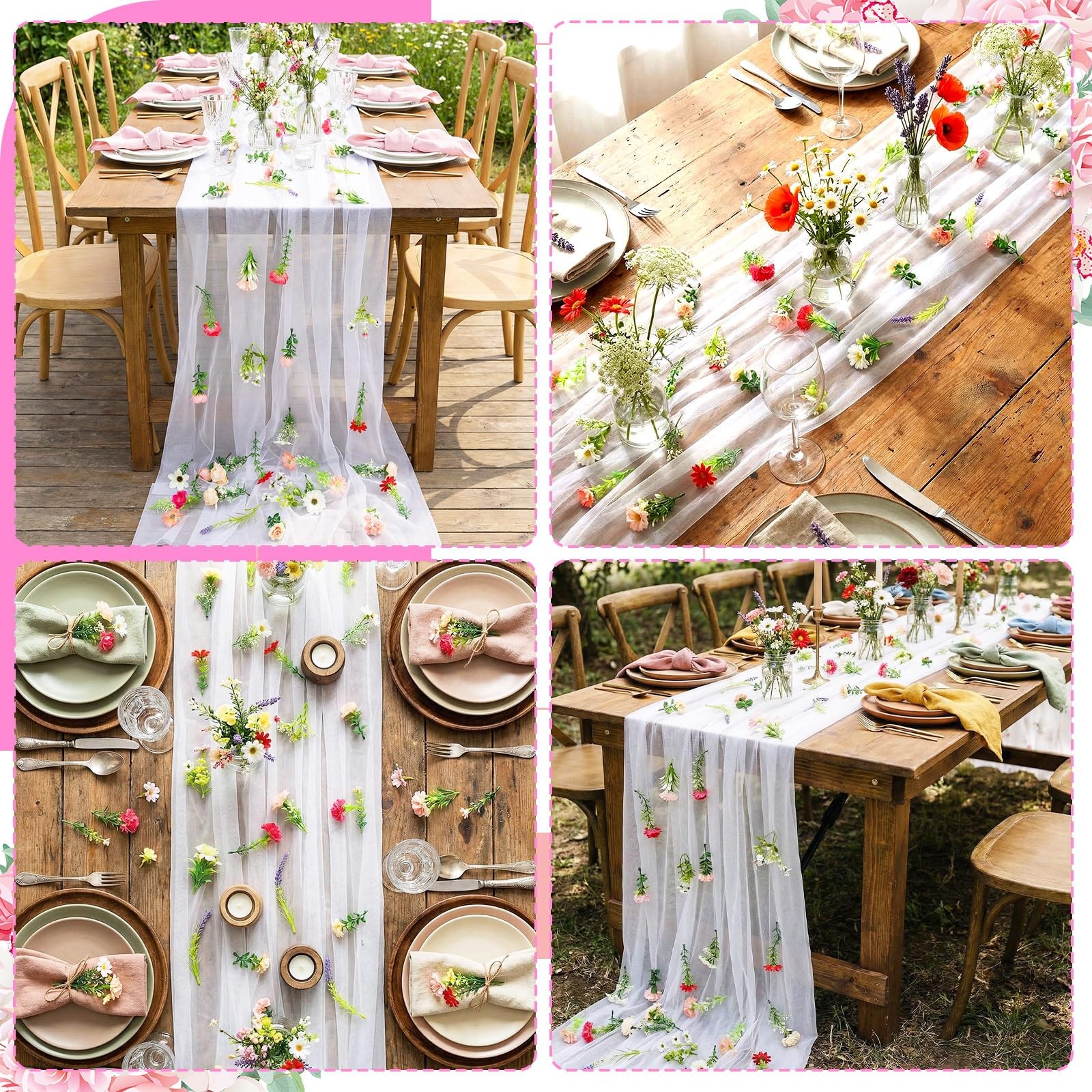 6 Pcs 35.4 Inch Artificial Wildflower Garlands with 3 Pcs 10 Ft Wedding Tulle…