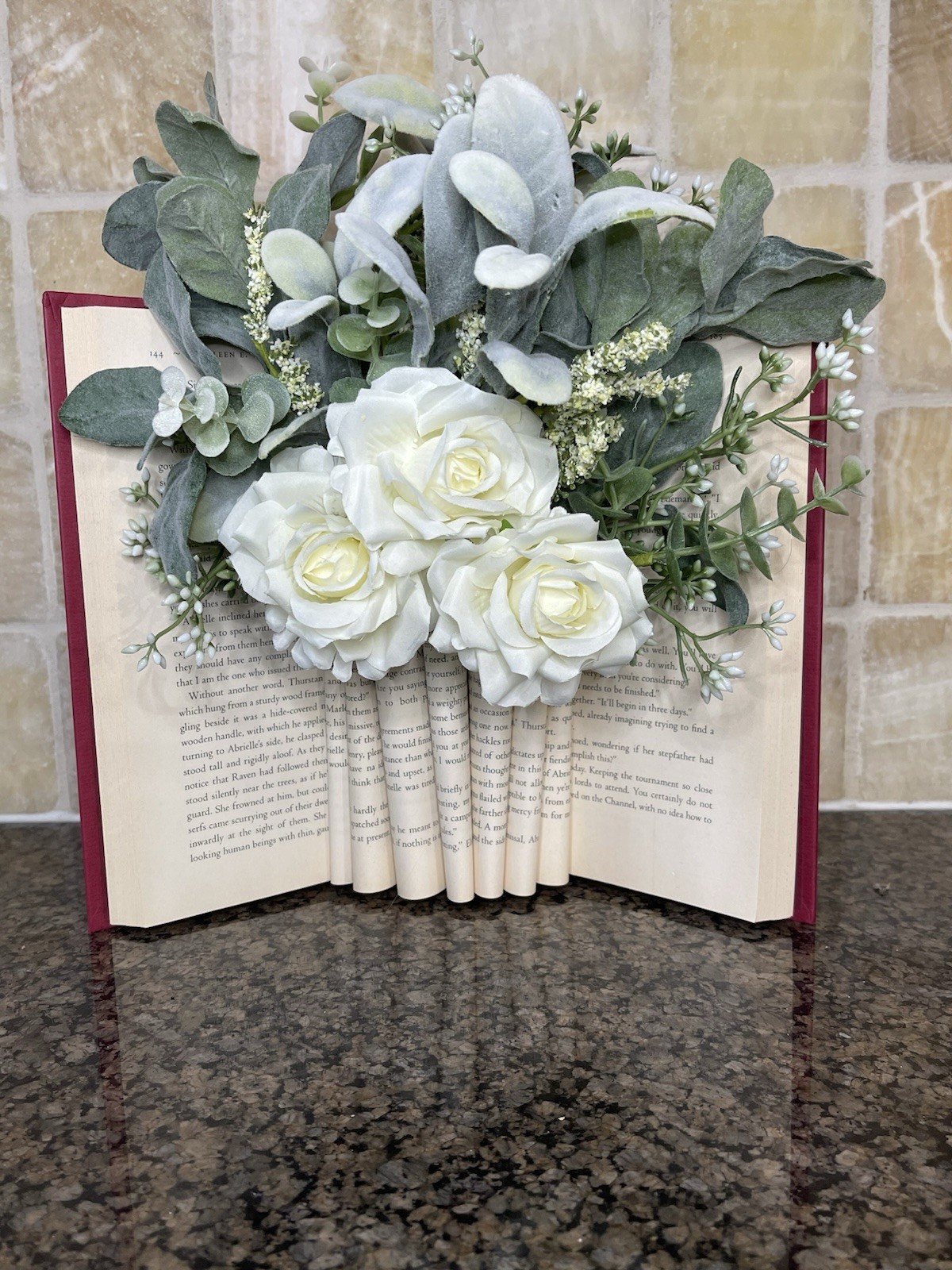 Upcycled Book Vase with White Roses | Book Lover Decor, Book Girlie, Reader Gift